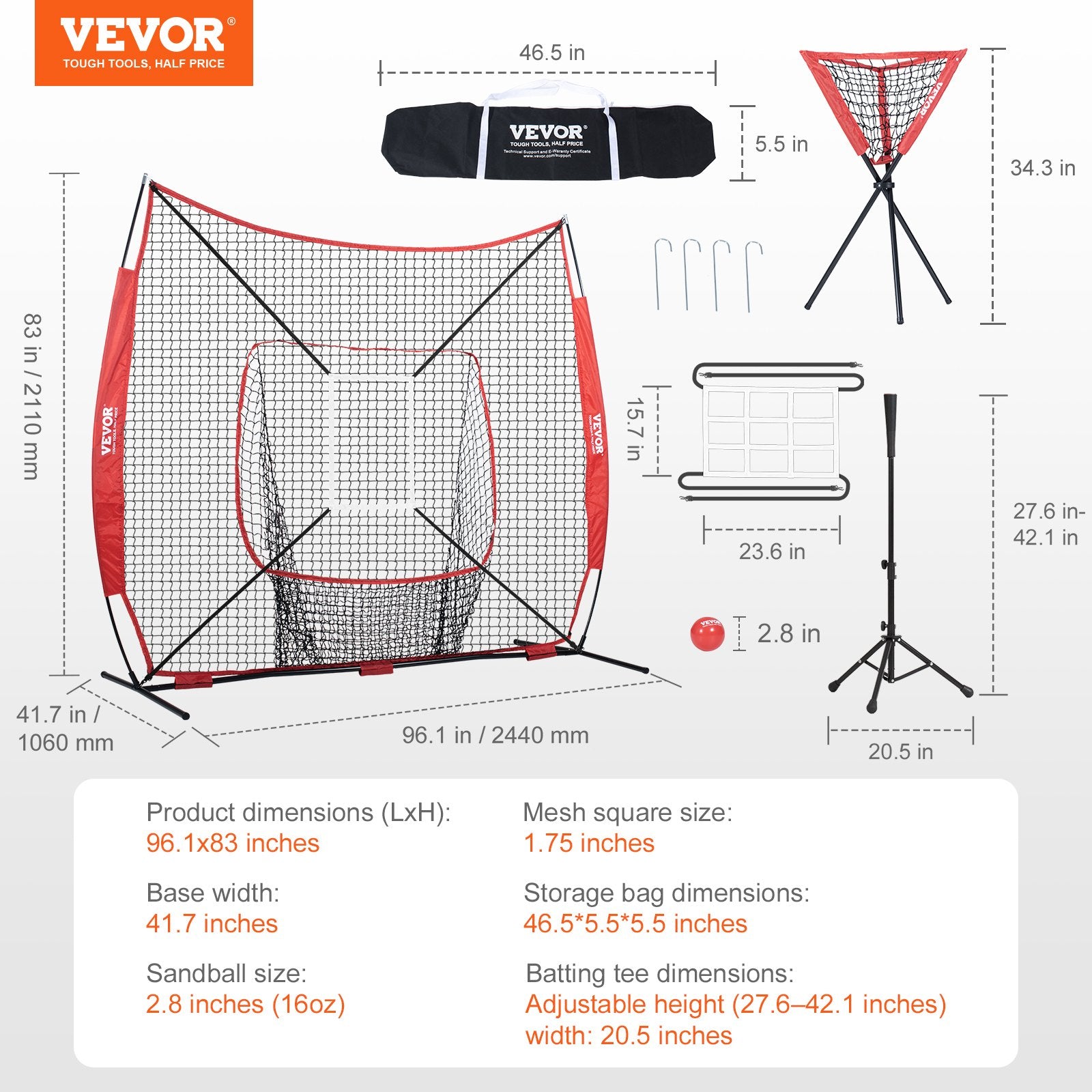 Basketball & Basketball Accessories: VEVOR 7x7 Baseball Softball Practice Net, Portable Baseball Training Net for Hitting Catching Pitching, Backstop Baseball Equipment with Bow Frame, Carry Bag, Strike Zone, Ball, Tee, Ball Collector