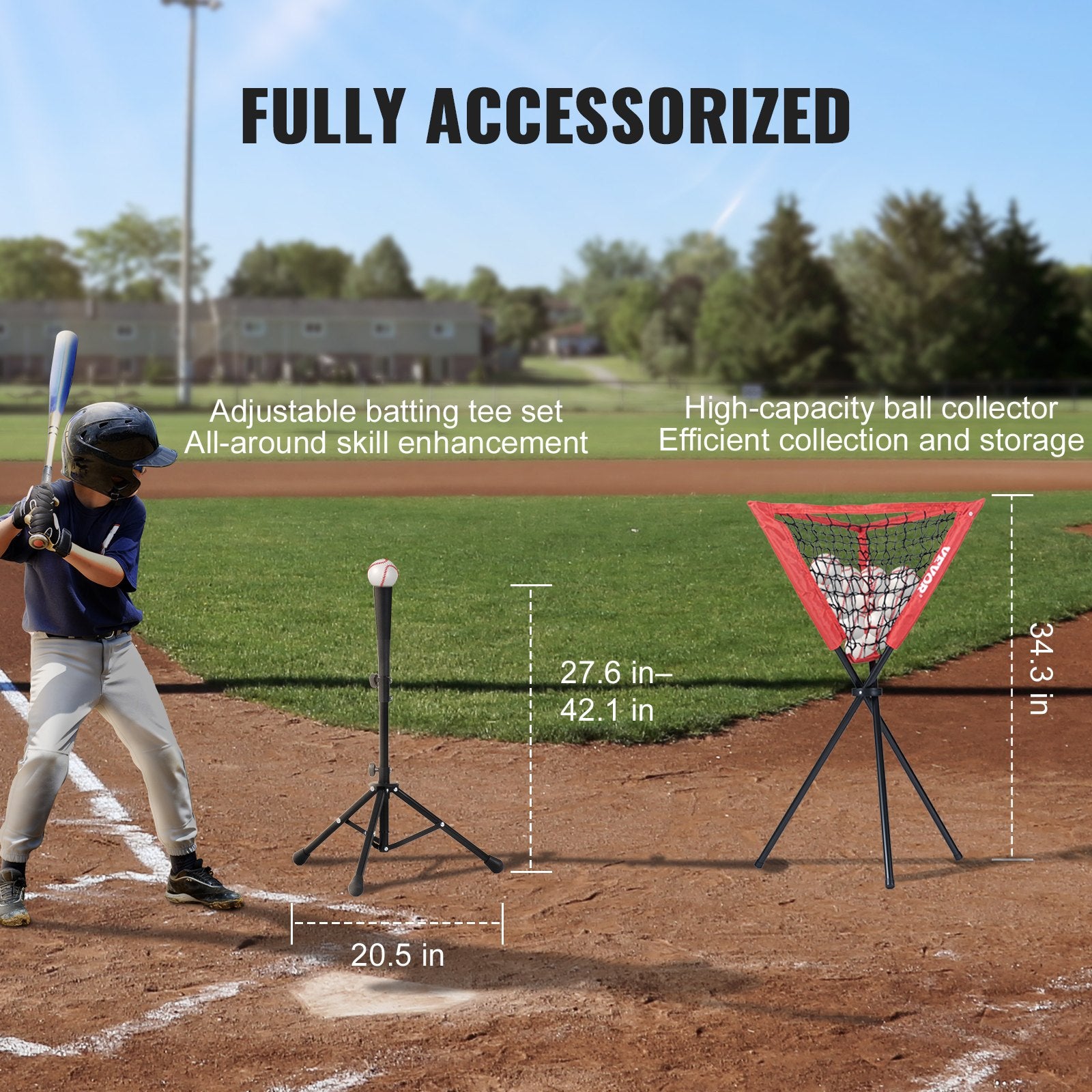 Basketball & Basketball Accessories: VEVOR 7x7 ft Baseball Softball Practice Net, Portable Baseball Training Net for Hitting Catching Pitching, Backstop Equipment with Bow Frame, Carry Bag, Strike Zone, 12 Balls, Tee, and Ball Collector