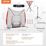 Basketball & Basketball Accessories: VEVOR 7x7 ft Baseball Softball Practice Net, Portable Baseball Training Net for Hitting Catching Pitching, Backstop Equipment with Bow Frame, Carry Bag, Strike Zone, 12 Balls, Tee, and Ball Collector
