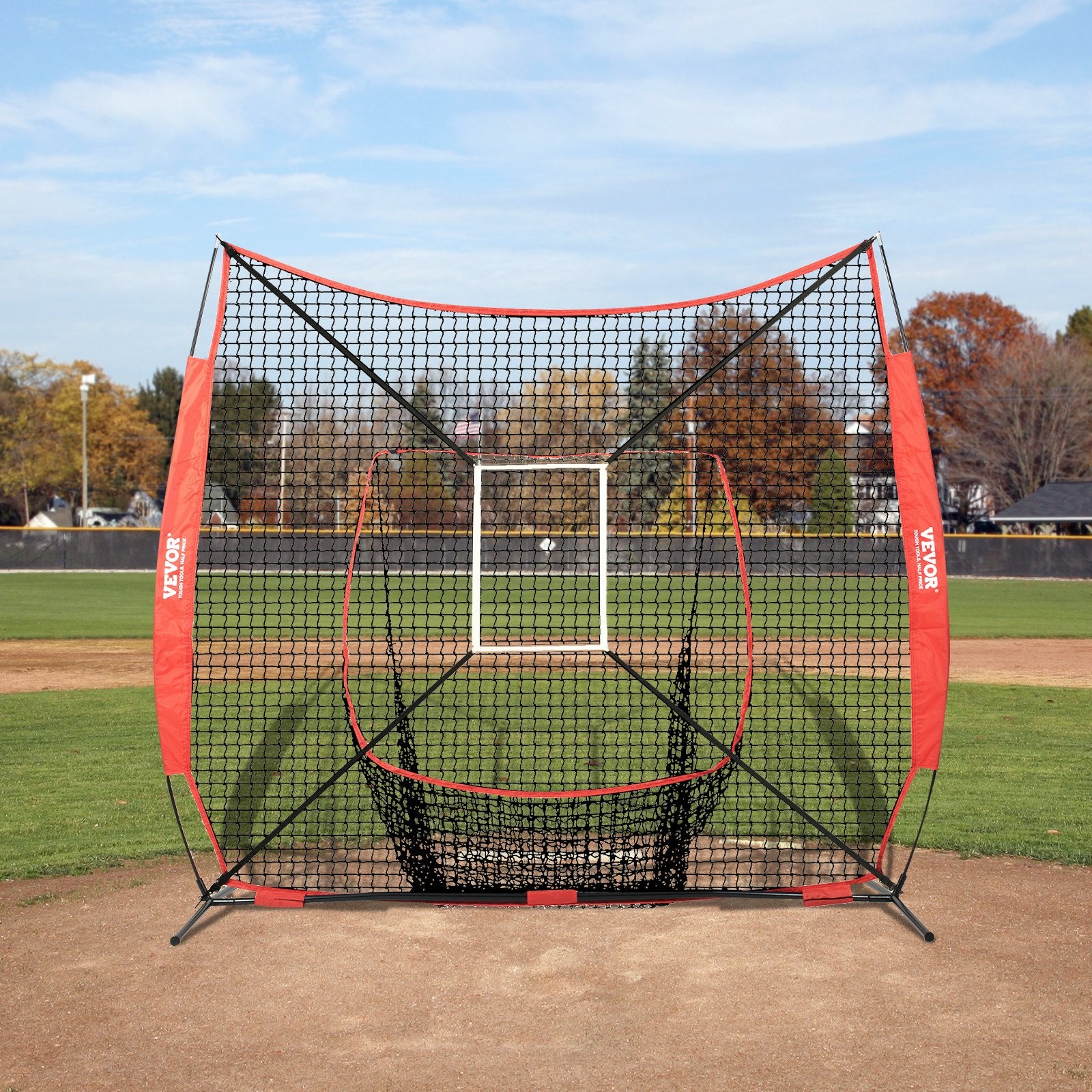 Basketball & Basketball Accessories: VEVOR 7x7 ft Baseball Softball Practice Net, Portable Baseball Training Net for Hitting Catching Pitching, Backstop Equipment with Bow Frame, Carry Bag, Strike Zone, 12 Balls, Tee, and Ball Collector
