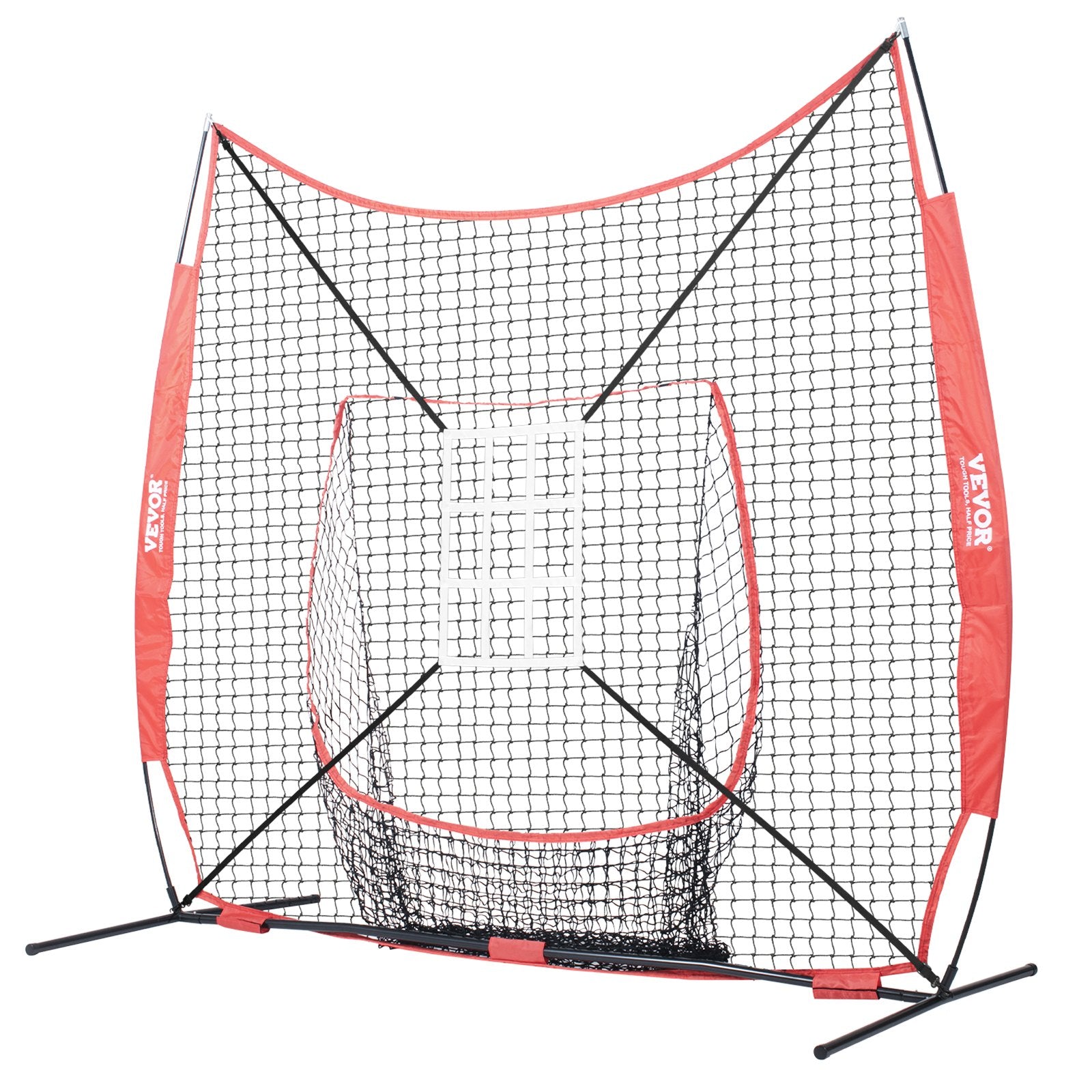 Basketball & Basketball Accessories: VEVOR 7x7 ft Baseball Softball Practice Net, Portable Baseball Training Net for Hitting Catching Pitching, Backstop Equipment with Bow Frame, Carry Bag, Strike Zone, 12 Balls, Tee, and Ball Collector