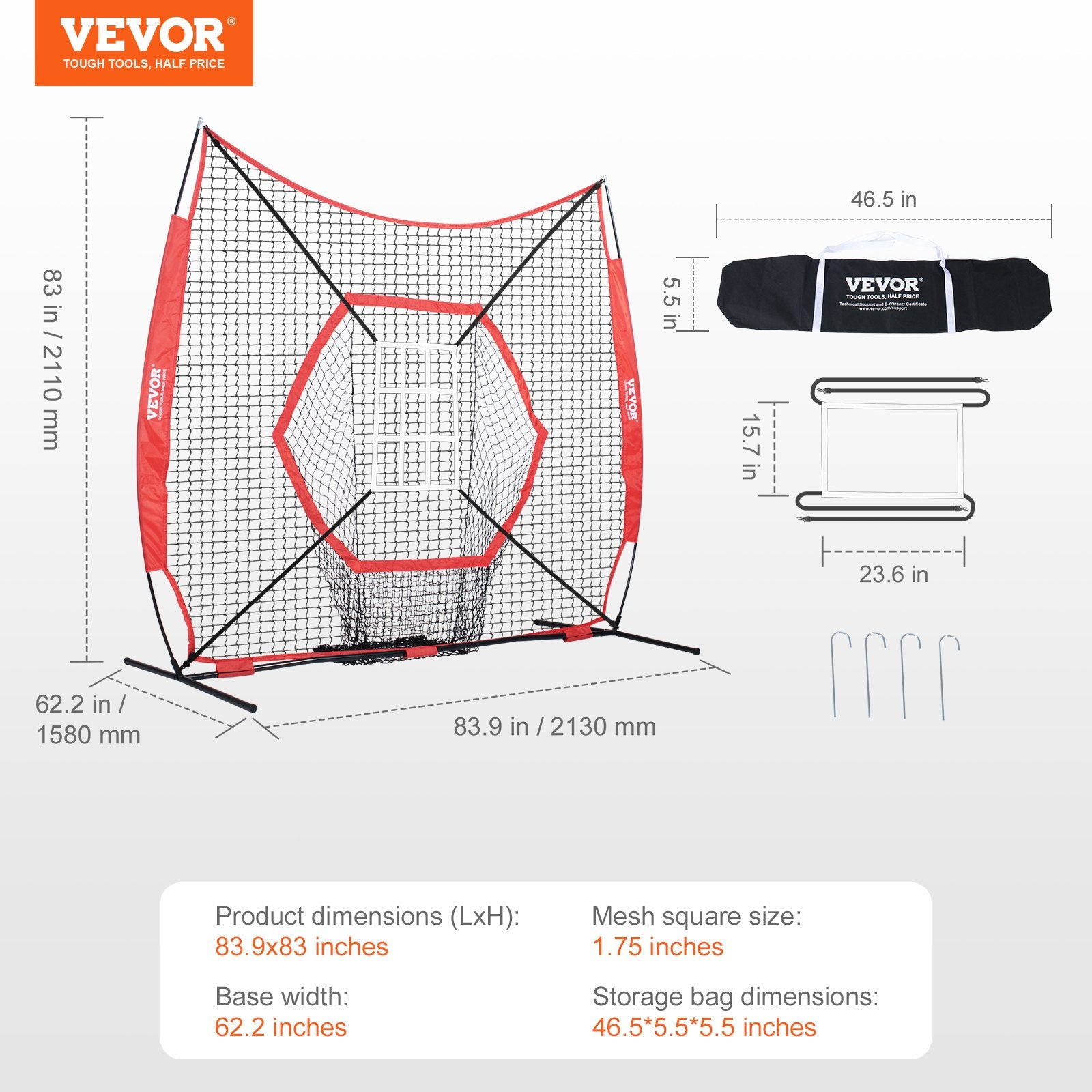 Basketball & Basketball Accessories: VEVOR 7x7 ft Baseball Softball Practice Net, Portable Baseball Training Net for Hitting Batting Catching Pitching, Backstop Baseball Equipment Training Aids with Bow Frame, Carry Bag, and Strike Zone