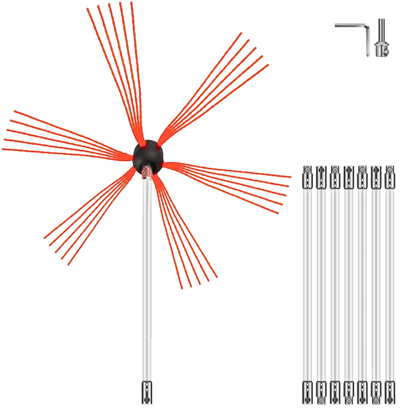 Fire Pit Accessories: VEVOR Chimney Sweeping Brush Rotary Chimney Brush 315Inch Chimney Brush Rod Kit 8 Rods with Nylon Flexible Rods (8 Rods)