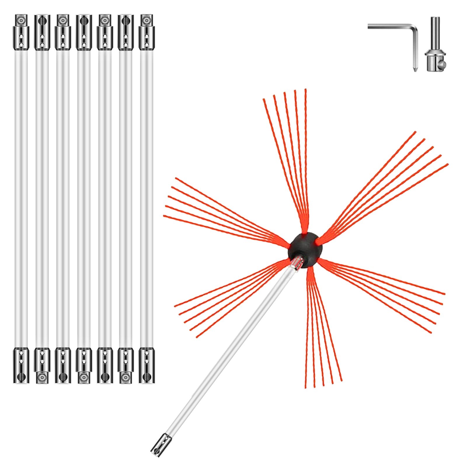 Fire Pit Accessories: VEVOR Chimney Sweeping Brush Rotary Chimney Brush 315Inch Chimney Brush Rod Kit 8 Rods with Nylon Flexible Rods (8 Rods)