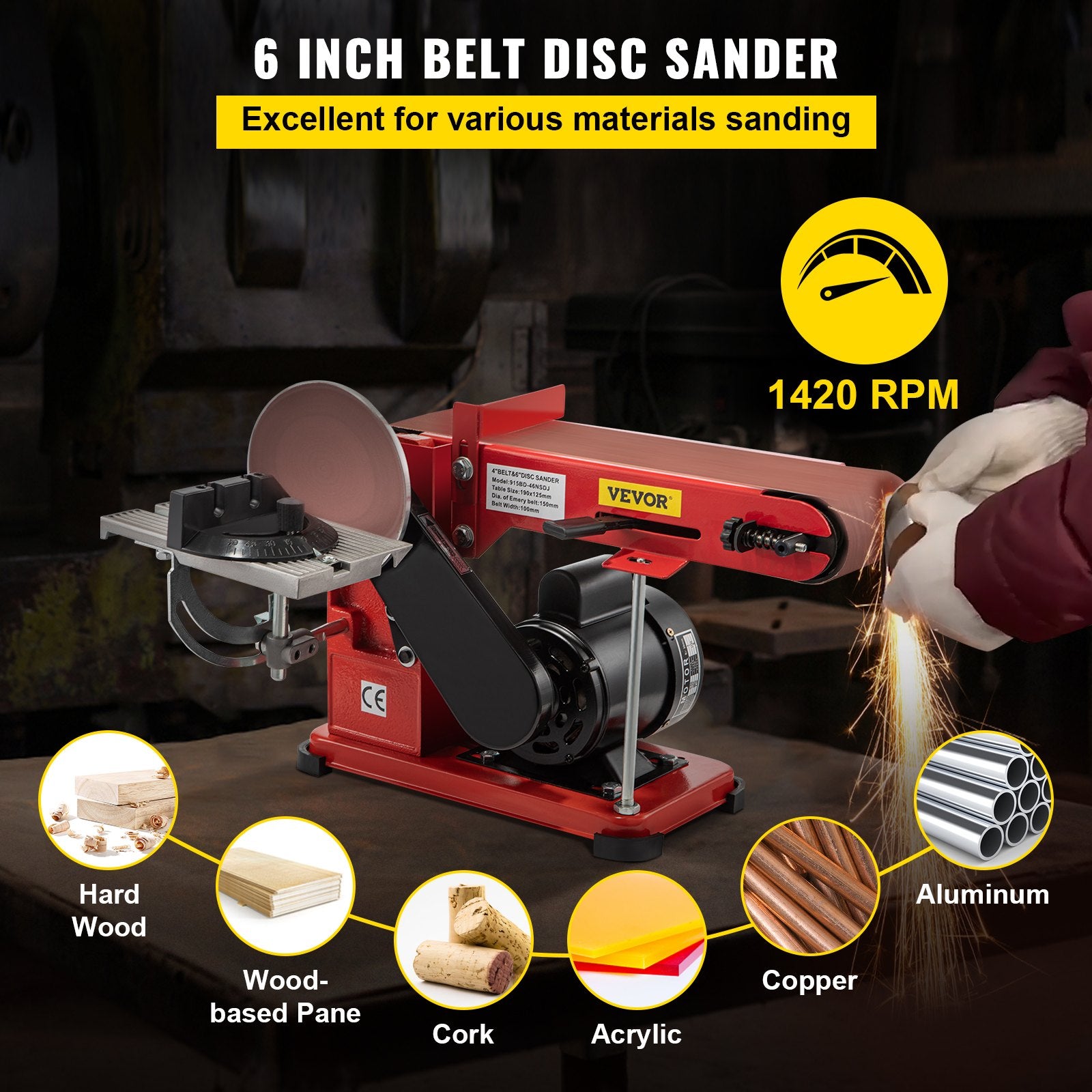 Sanding Accessories: VEVOR Belt Sander 4" x 36", Disc Combo Sander 6",Electric Adjustable Bench Belt Sander 375W,Grinder Bench Sanding Machine With 4 Rubber Foot Pad