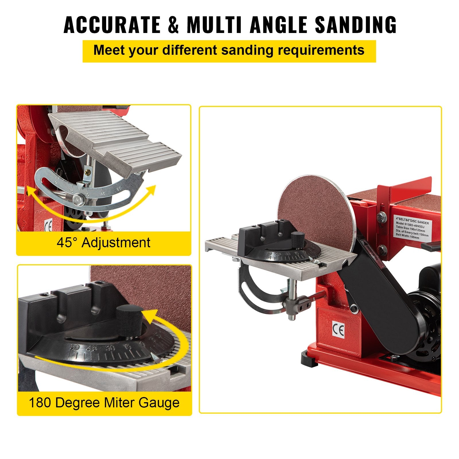 Sanding Accessories: VEVOR Belt Sander 4" x 36", Disc Combo Sander 6",Electric Adjustable Bench Belt Sander 375W,Grinder Bench Sanding Machine With 4 Rubber Foot Pad