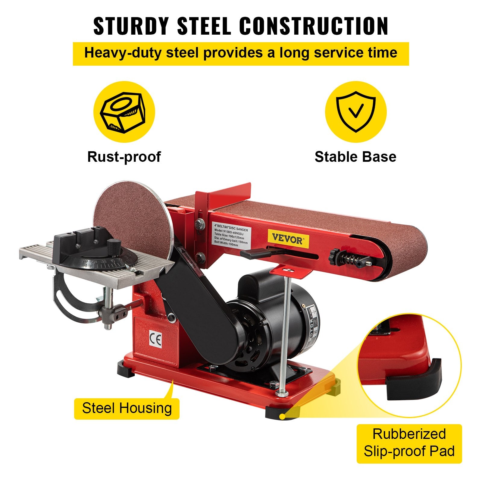 Sanding Accessories: VEVOR Belt Sander 4" x 36", Disc Combo Sander 6",Electric Adjustable Bench Belt Sander 375W,Grinder Bench Sanding Machine With 4 Rubber Foot Pad
