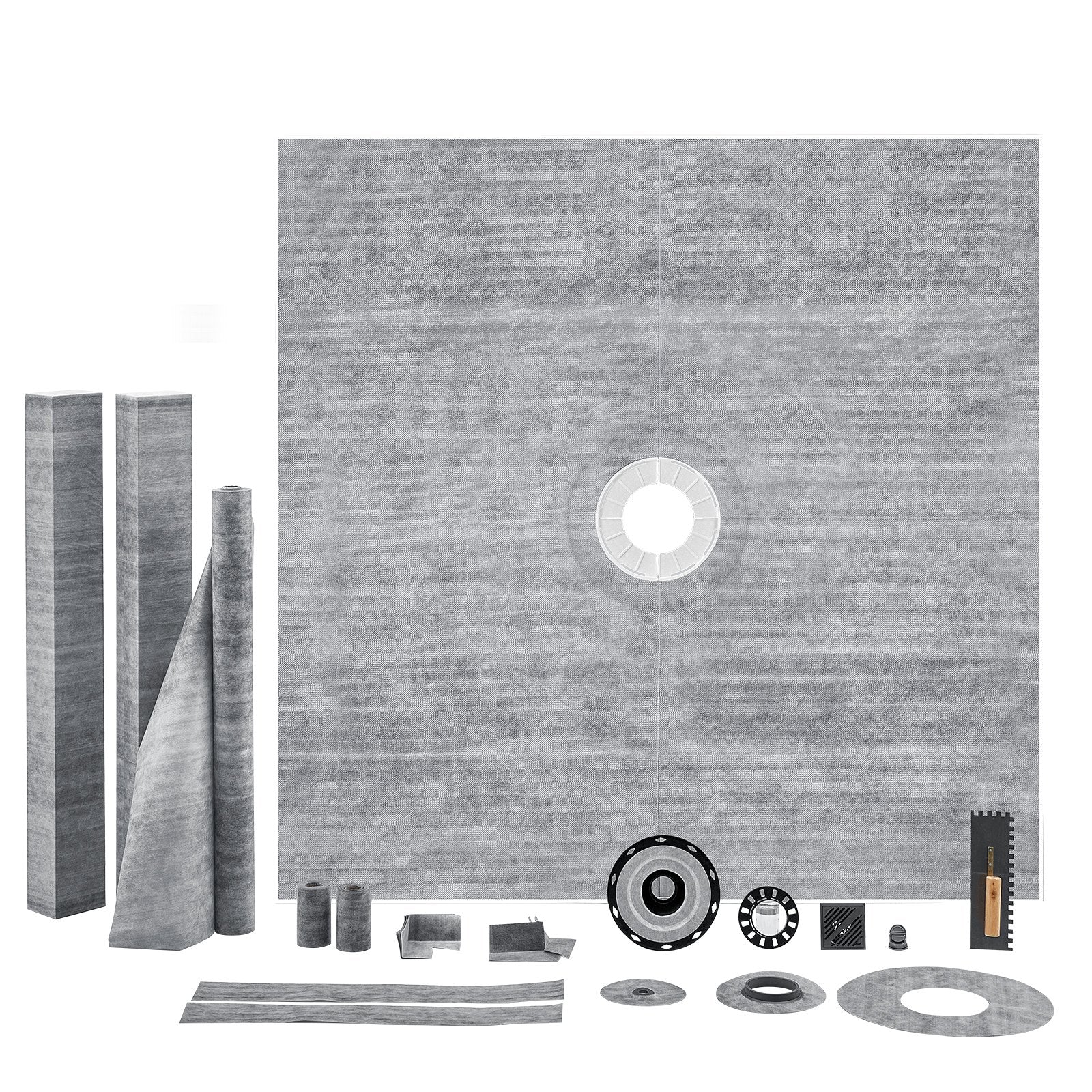 Kitchen & Bathroom DIY: VEVOR Shower Curb Kit, 1828x1828mm, 72"x72" Shower Pan Kit with 50.8mm ABS Central Flange, 101.6mm Stainless Steel Grate, Waterproof Shower Curb & Membrane & Strip, Shower Pan Slope Sticks Fit for Bathroom