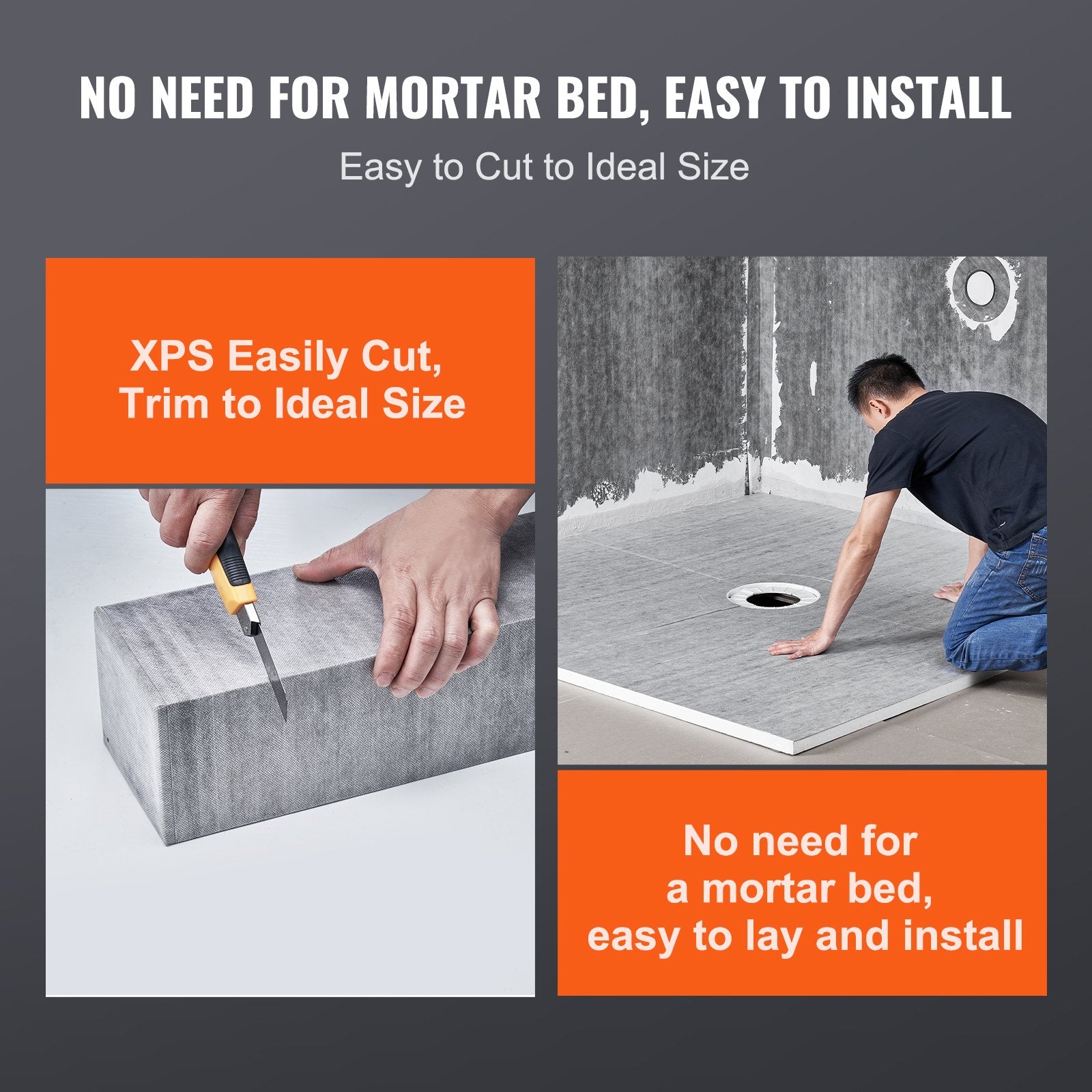 Kitchen & Bathroom DIY: VEVOR Shower Curb Kit, 1828x1828mm, 72"x72" Shower Pan Kit with 50.8mm ABS Central Flange, 101.6mm Stainless Steel Grate, Waterproof Shower Curb & Membrane & Strip, Shower Pan Slope Sticks Fit for Bathroom