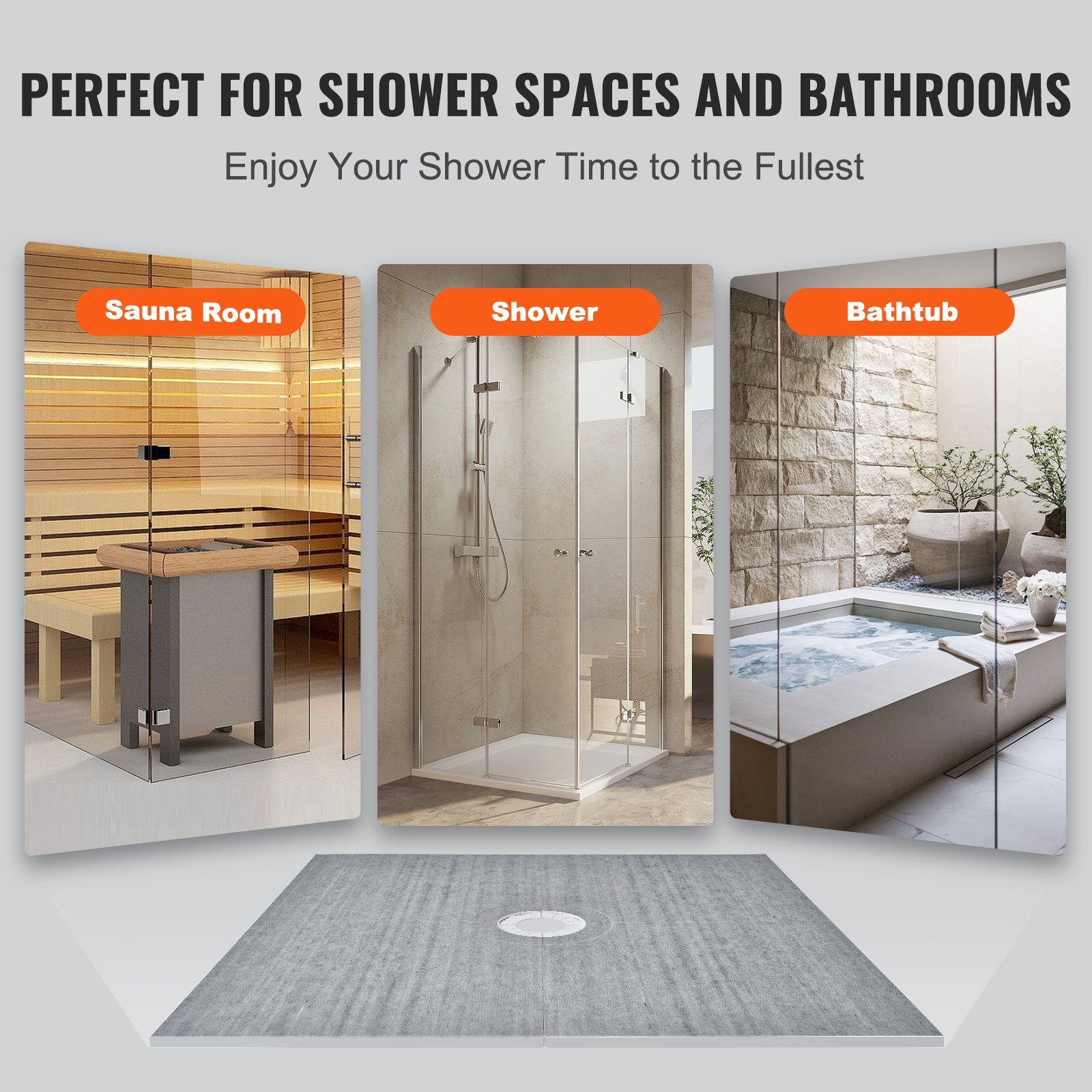 Kitchen & Bathroom DIY: VEVOR Shower Curb Kit, 1828x1828mm, 72"x72" Shower Pan Kit with 50.8mm ABS Central Flange, 101.6mm Stainless Steel Grate, Waterproof Shower Curb & Membrane & Strip, Shower Pan Slope Sticks Fit for Bathroom