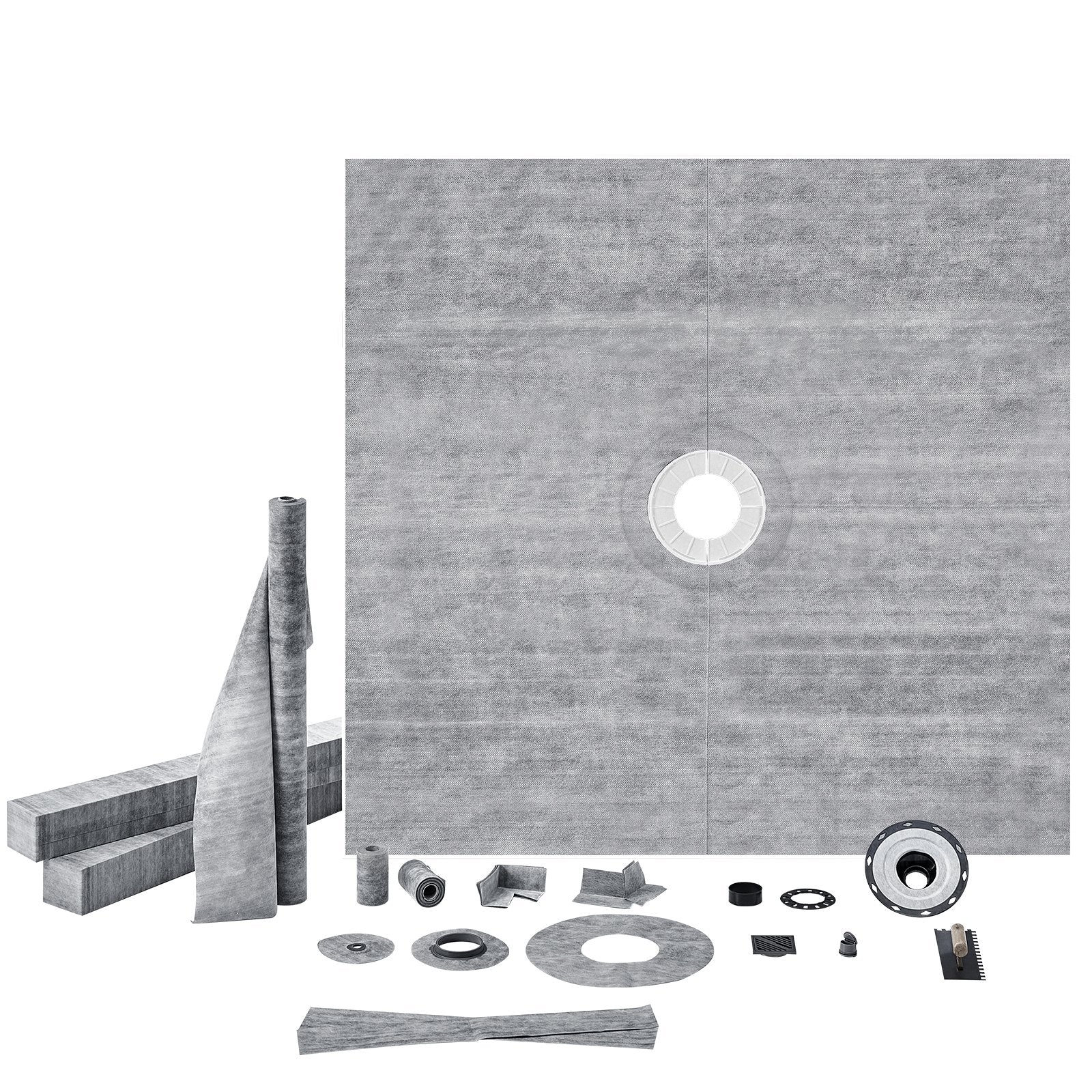 Kitchen & Bathroom DIY: VEVOR Shower Curb Kit, 1828x1828mm, 72"x72" Shower Pan Kit with 50.8mm ABS Central Flange, 101.6mm Stainless Steel Grate, Waterproof Shower Curb & Membrane & Strip, Shower Pan Slope Sticks Fit for Bathroom