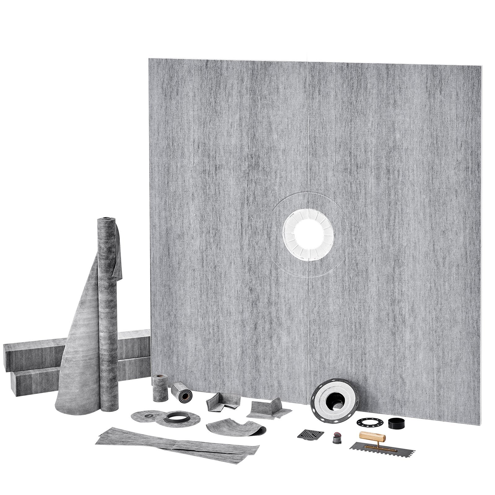 Kitchen & Bathroom DIY: VEVOR Shower Curb Kit, 1828x1828mm, 72"x72" Shower Pan Kit with 50.8mm ABS Central Flange, 101.6mm Stainless Steel Grate, Waterproof Shower Curb & Membrane & Strip, Shower Pan Slope Sticks Fit for Bathroom