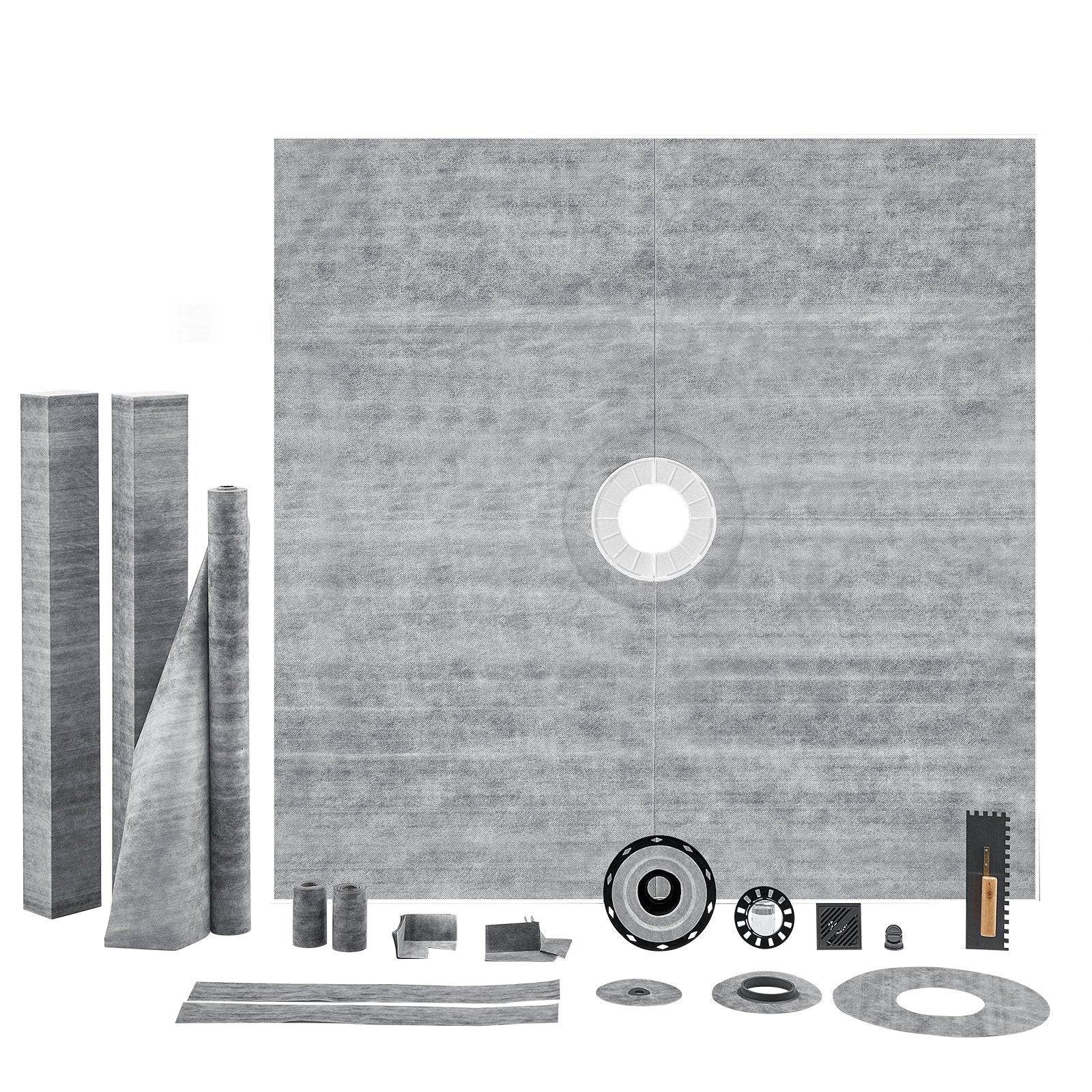 Kitchen & Bathroom DIY: VEVOR Shower Curb Kit, 1828x1828mm, 72"x72" Shower Pan Kit with 50.8mm ABS Central Flange, 101.6mm Stainless Steel Grate, Waterproof Shower Curb & Membrane & Strip, Shower Pan Slope Sticks Fit for Bathroom