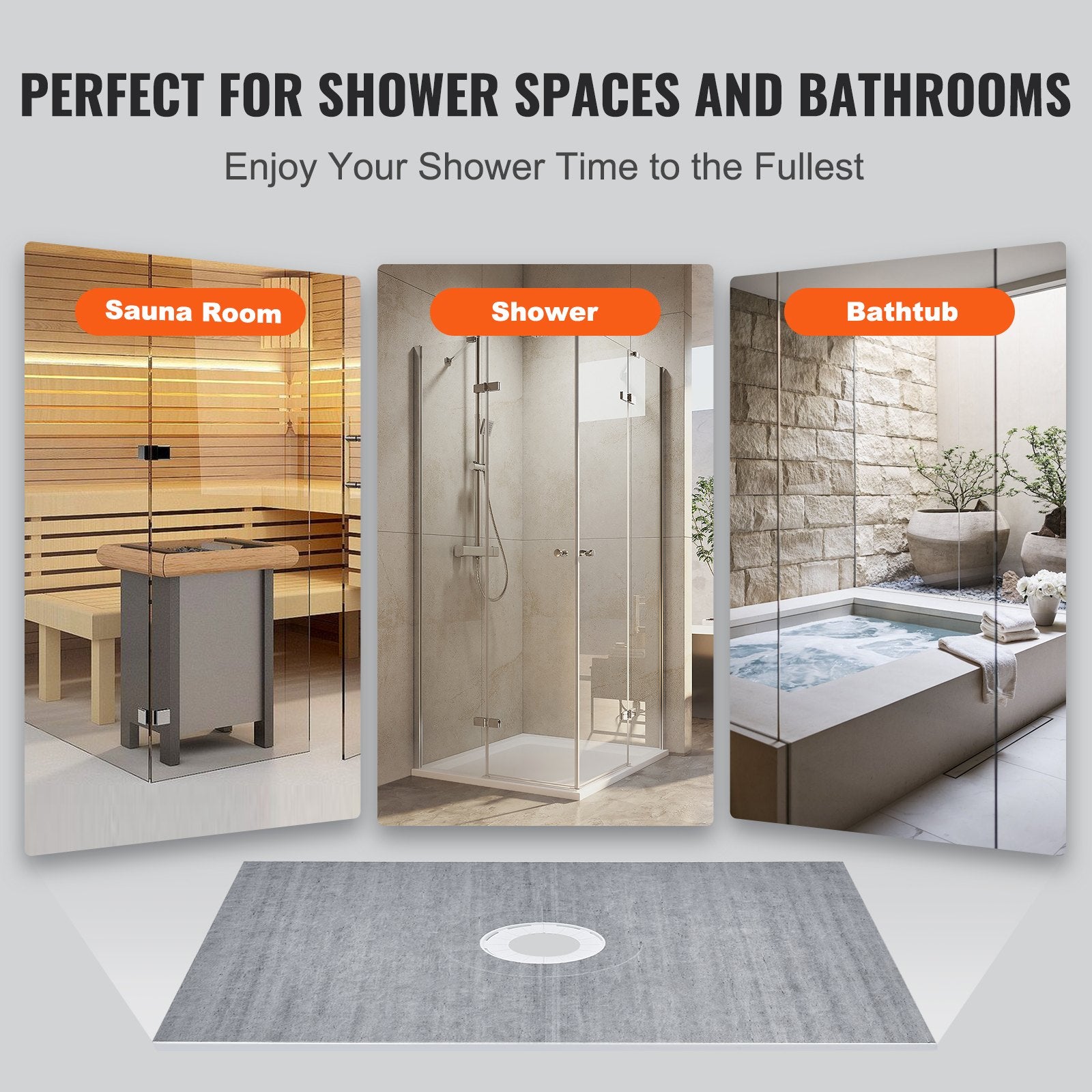 Shower Curb Kit, 1219x1524mm, 60"x48" Shower Pan Kit with 50.8mm ABS Central Flange, Waterproof Membrane, Stainless Steel Grate and Joint Sealant, Shower Pan Slope Sticks Fit for Bathroom