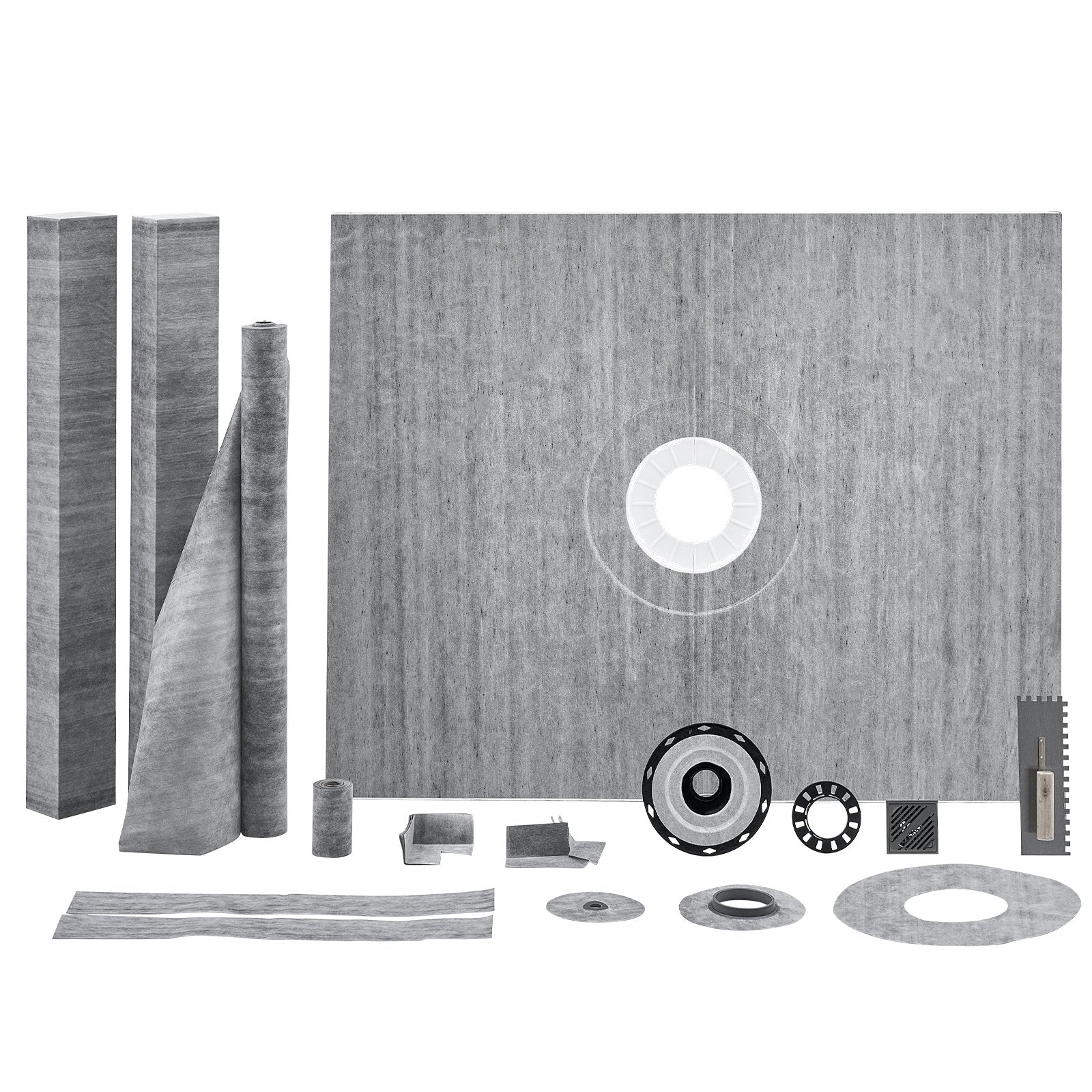 Shower Curb Kit, 1219x1524mm, 60"x48" Shower Pan Kit with 50.8mm ABS Central Flange, Waterproof Membrane, Stainless Steel Grate and Joint Sealant, Shower Pan Slope Sticks Fit for Bathroom