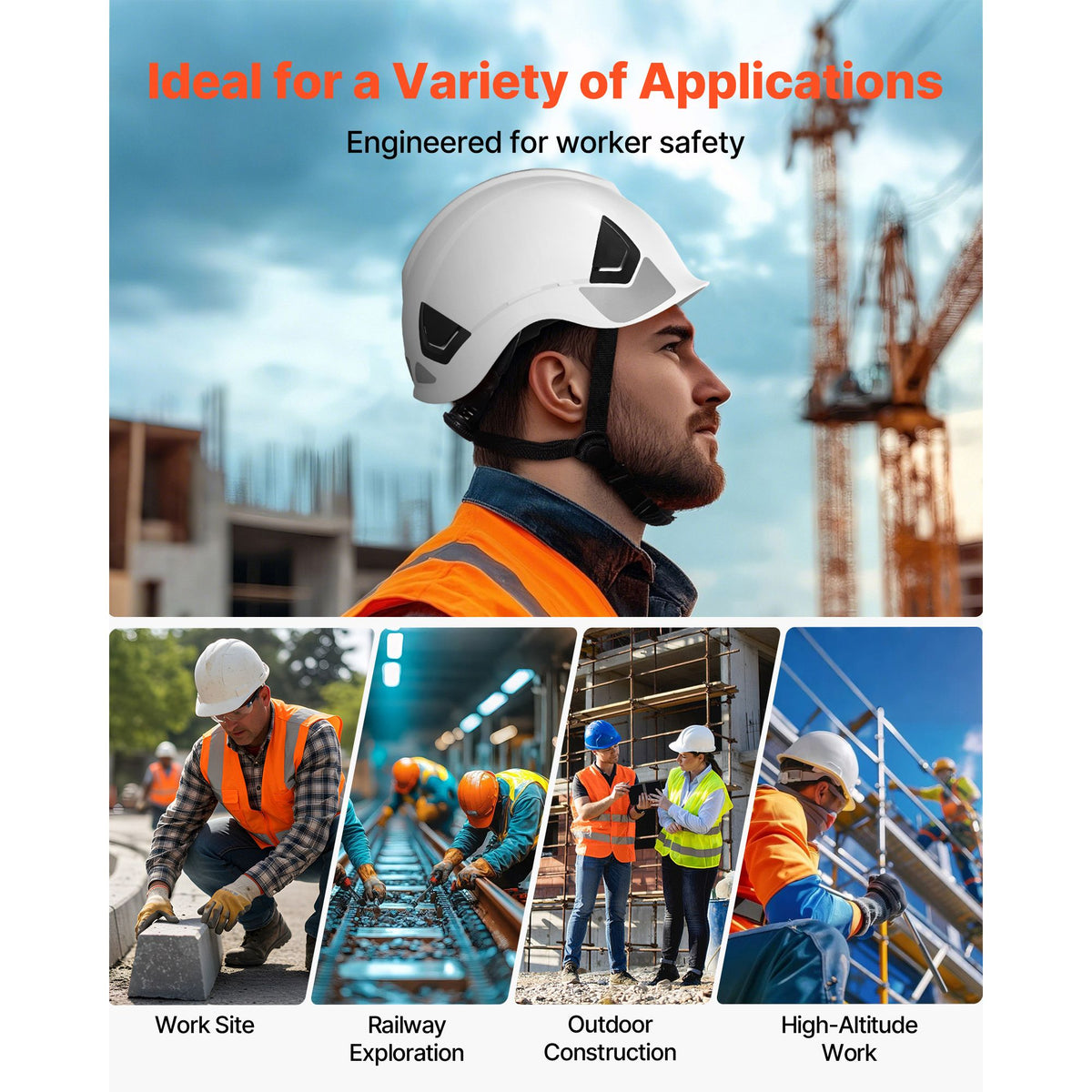 Construction Safety Helmet, ANSI/ISEA Z89.1 Approved ABS Safety Hard Hat with 6-Point Ratchet Suspension, Adjustable Vented Hardhat for Men Women Adults, for Outdoor Indoor Industrial Workwear