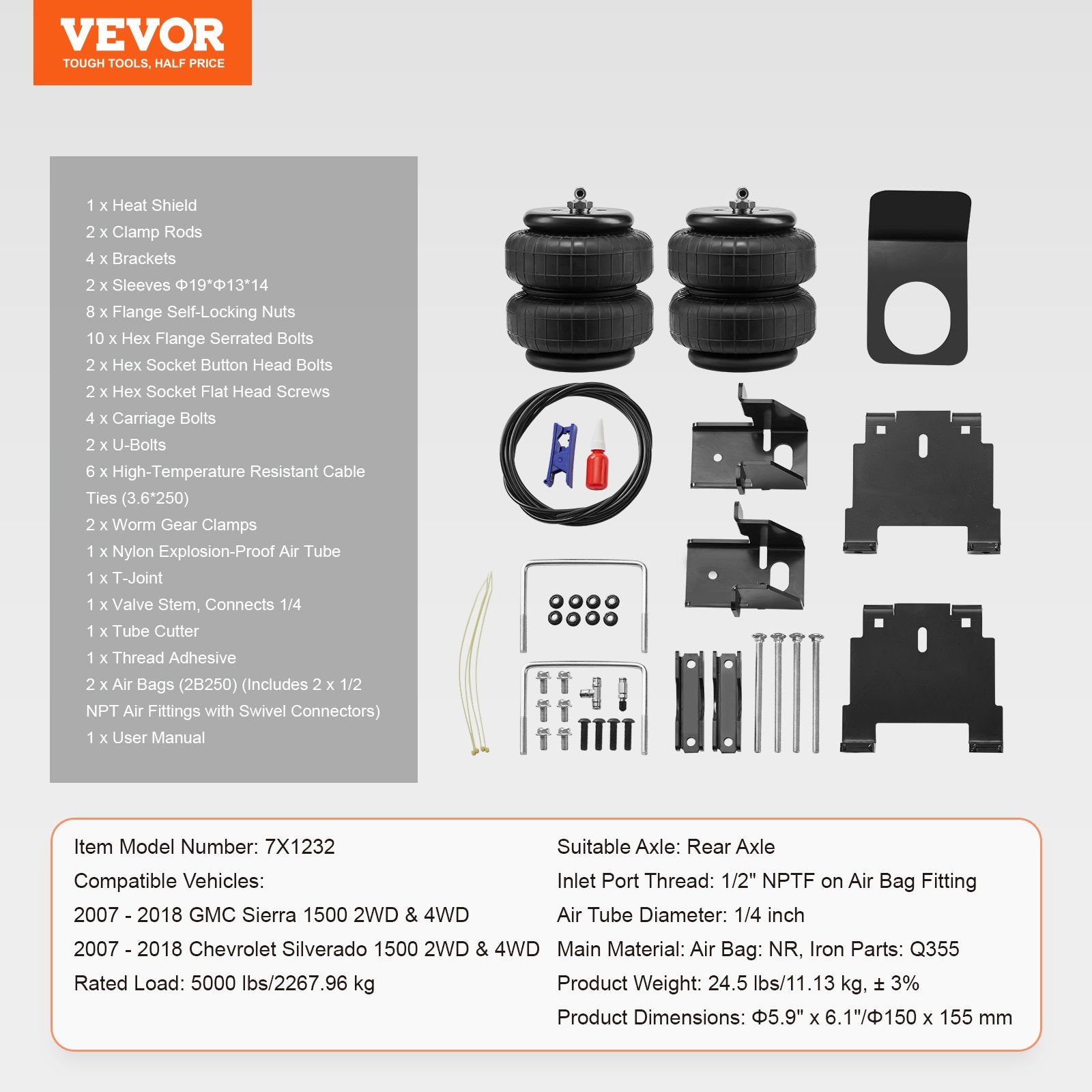 Automotive Repair & Speciality Tools: VEVOR Air Bag Suspension Kit, Air Springs Suspension Bag Kit Compatible with 2007-2018 Chevrolet Silverado 1500 and GMC Sierra 1500 2WD 4WD, 5000 lbs Loading, 5 to 100 PSI