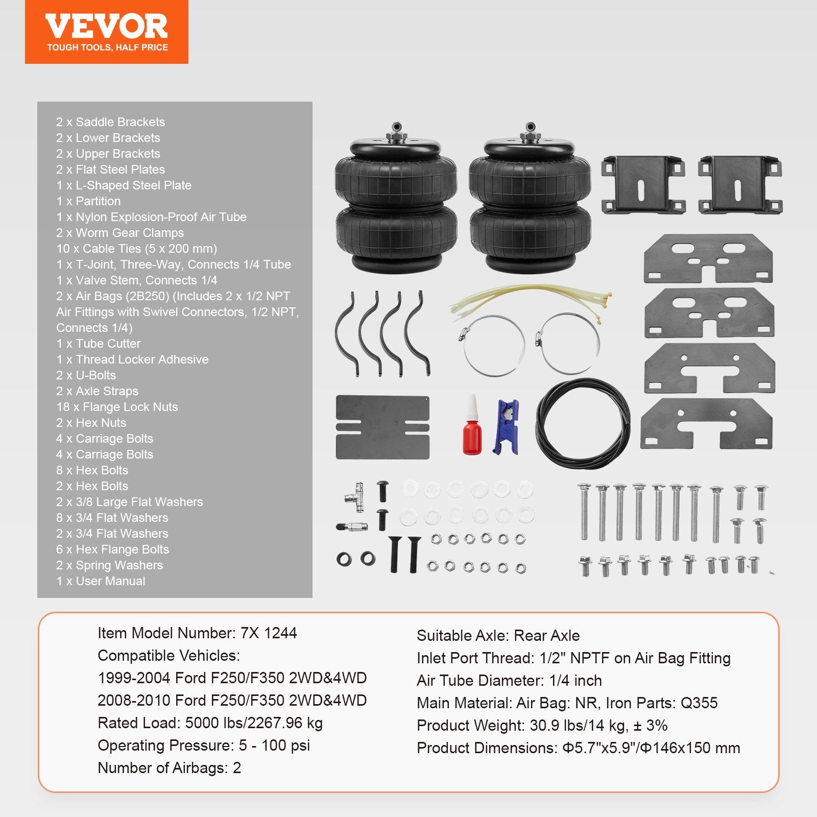 Automotive Repair & Speciality Tools: VEVOR Air Bag Suspension Kit, Air Springs Suspension Bag Kit Compatible with 1999-2004 Ford F250/F350 2WD 4WD, 2008-2010 Ford F250/F350 2WD 4WD, 5000 lbs Loading, 5 to 100 PSI
