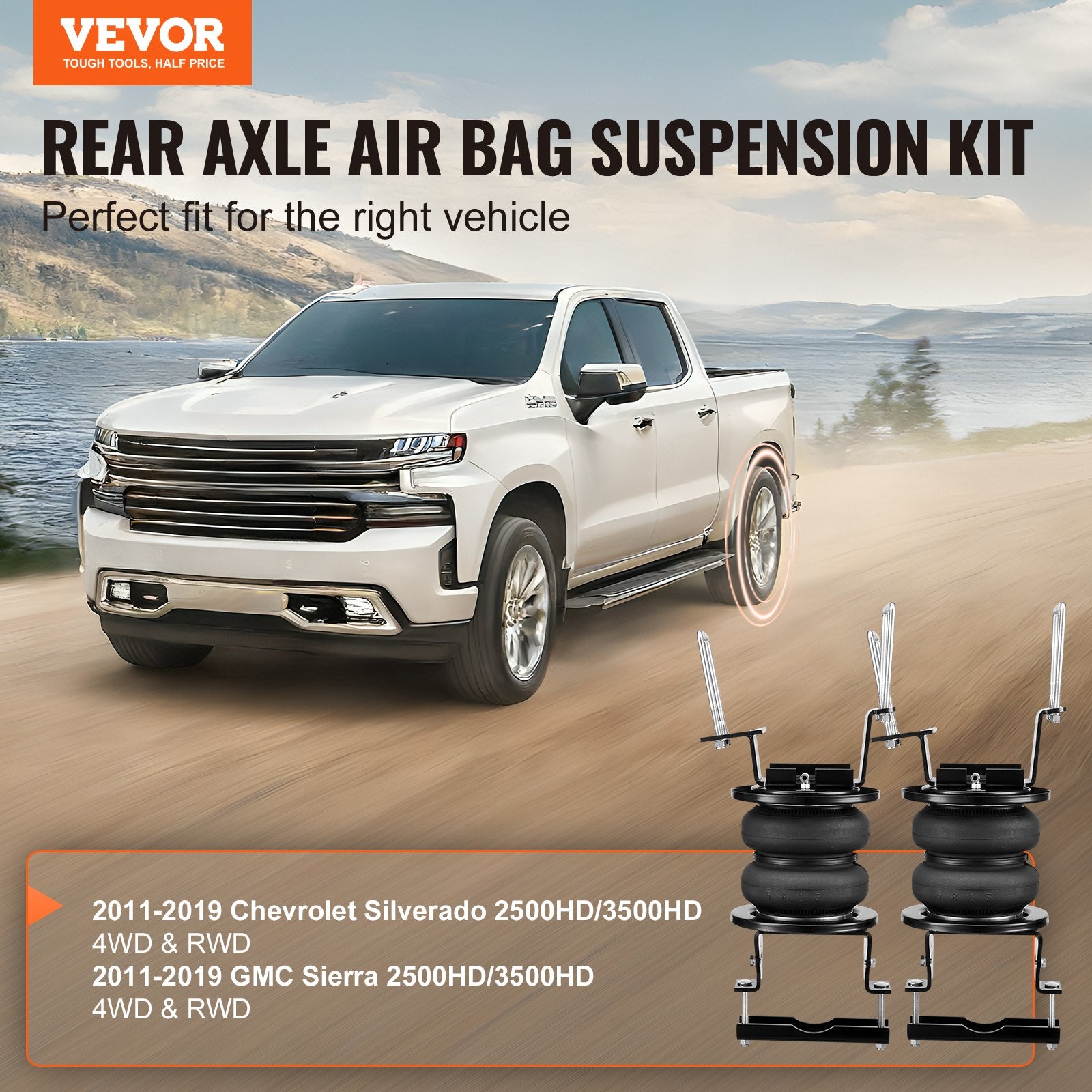 Automotive Repair & Speciality Tools: VEVOR Air Bag Suspension Kit, Air Springs Suspension Bag Kit Compatible with 2011-2019 Chevrolet Silverado 2500/3500HD and GMC Sierra 2500/3500HD 4WD RWD, 5000 lbs Loading, 5 to 100 PSI