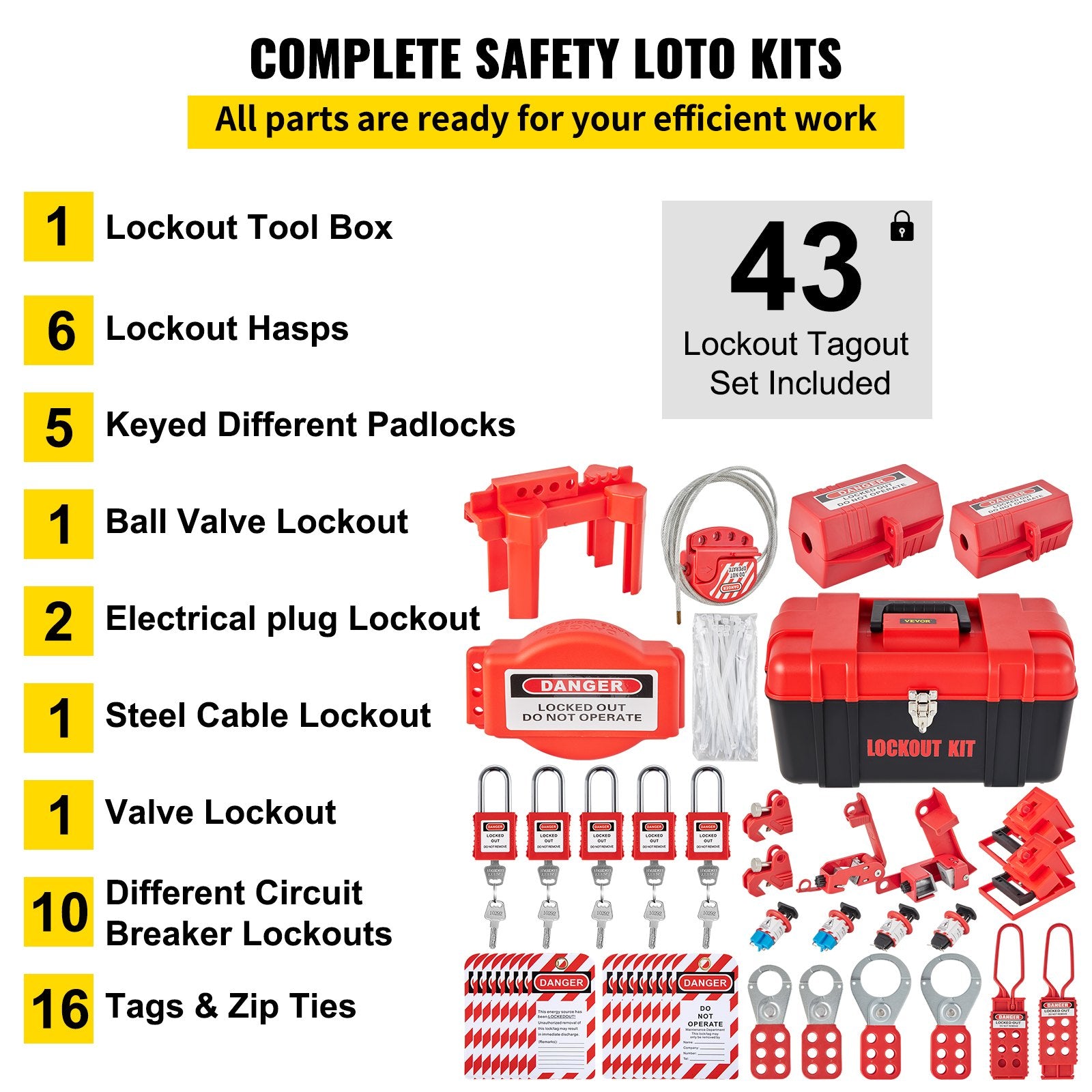 Power & Electrical Supplies: VEVOR 42 PCS Lockout Tagout Kits Electrical Loto Kit for Electrical Risk Removal