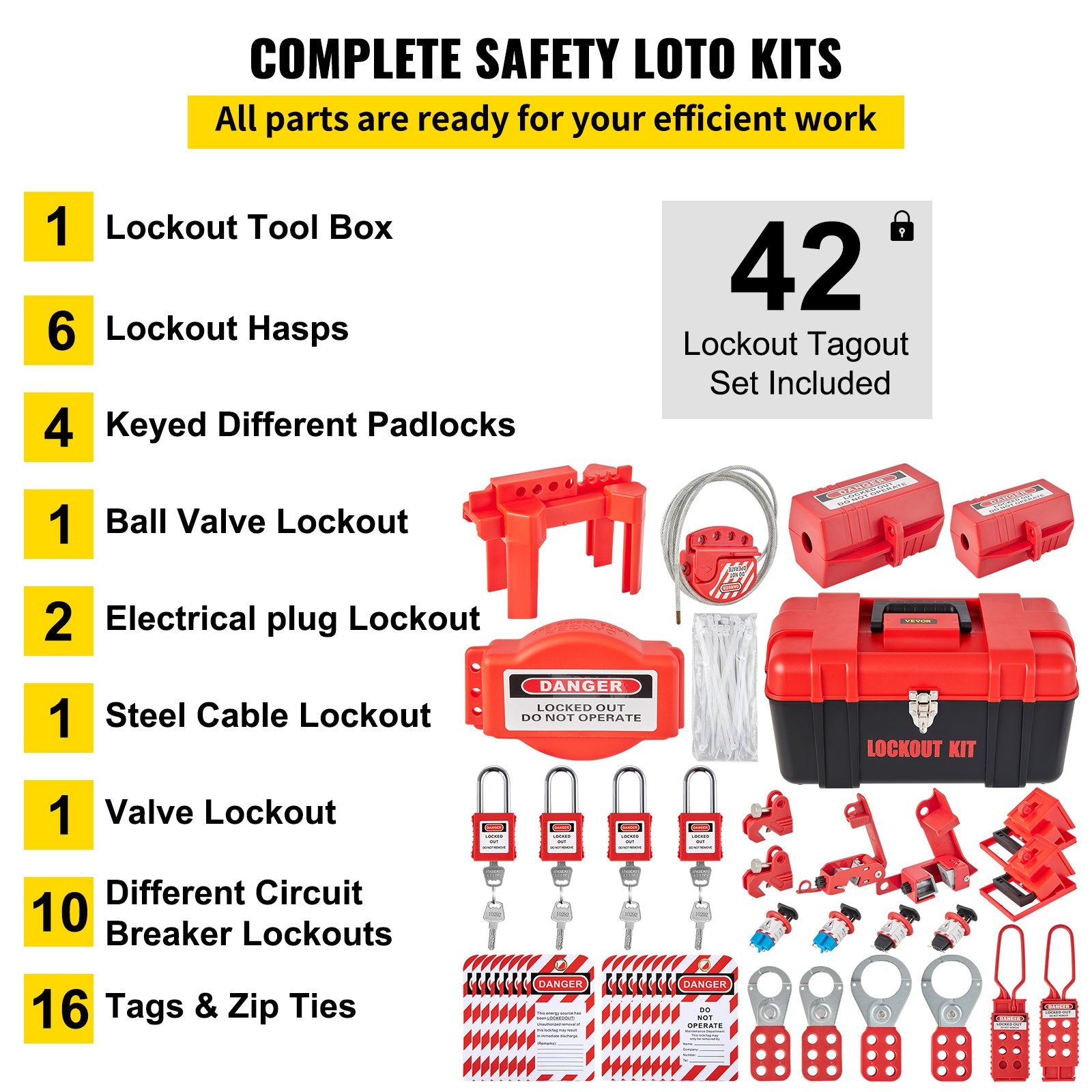 Power & Electrical Supplies: VEVOR 42 PCS Lockout Tagout Kits Electrical Loto Kit for Electrical Risk Removal