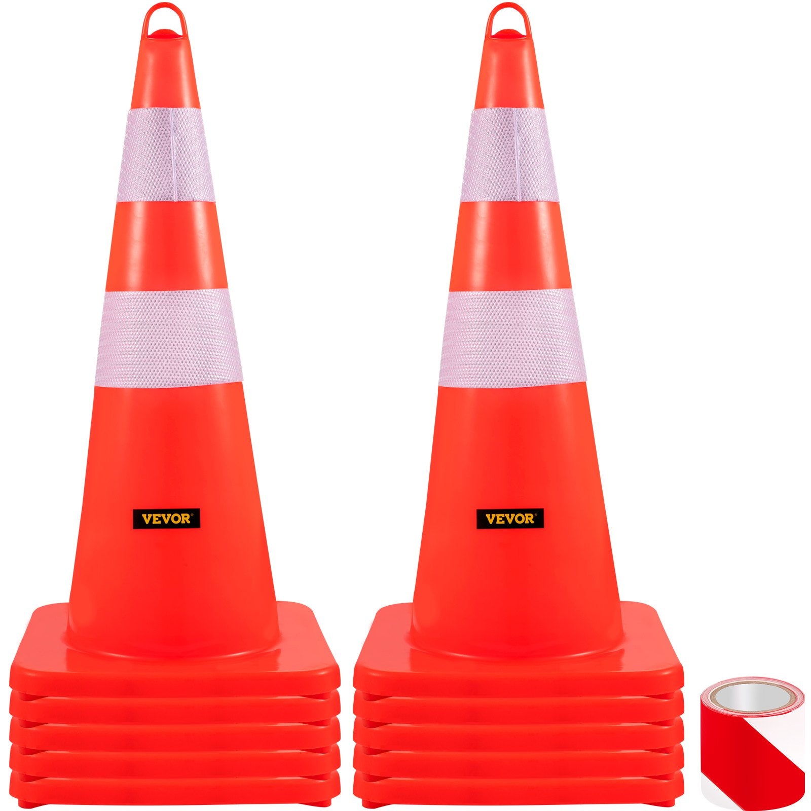 Automotive Decor: VEVOR Safety Cones, 10PCS 28"" Traffic Cones, PVC Orange Construction Cones, 2 Reflective Collars Traffic Cones with Weighted Base and Hand-Held Ring Used for Traffic Control, Driveway Road Parking