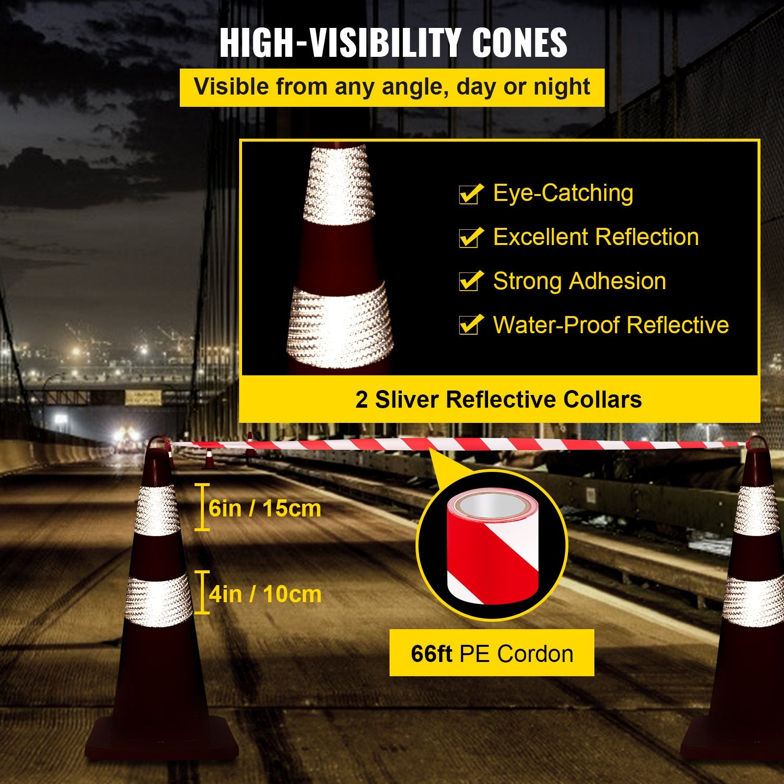 Automotive Decor: VEVOR Safety Cones, 10PCS 28"" Traffic Cones, PVC Orange Construction Cones, 2 Reflective Collars Traffic Cones with Weighted Base and Hand-Held Ring Used for Traffic Control, Driveway Road Parking