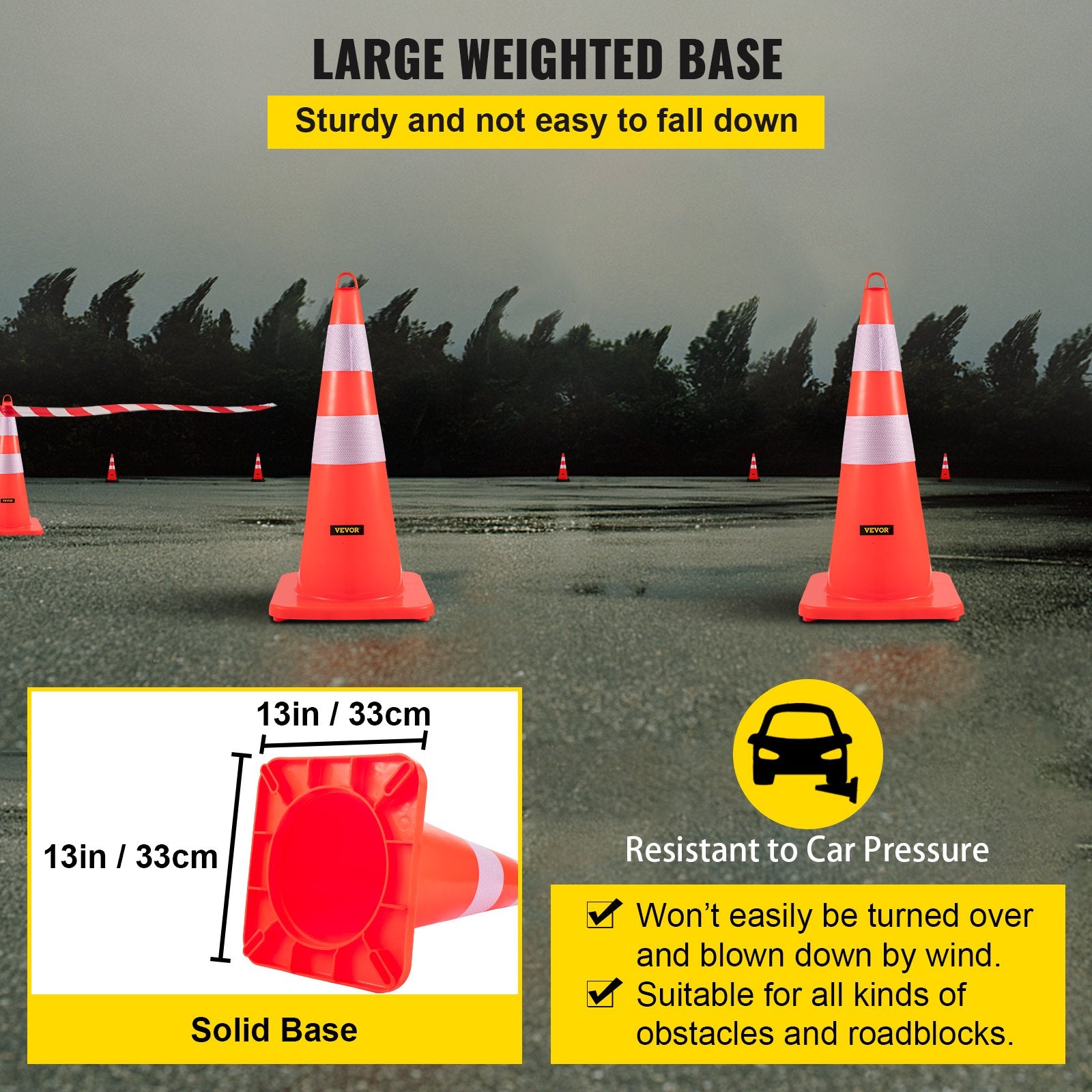 Automotive Decor: VEVOR Safety Cones, 10PCS 28"" Traffic Cones, PVC Orange Construction Cones, 2 Reflective Collars Traffic Cones with Weighted Base and Hand-Held Ring Used for Traffic Control, Driveway Road Parking