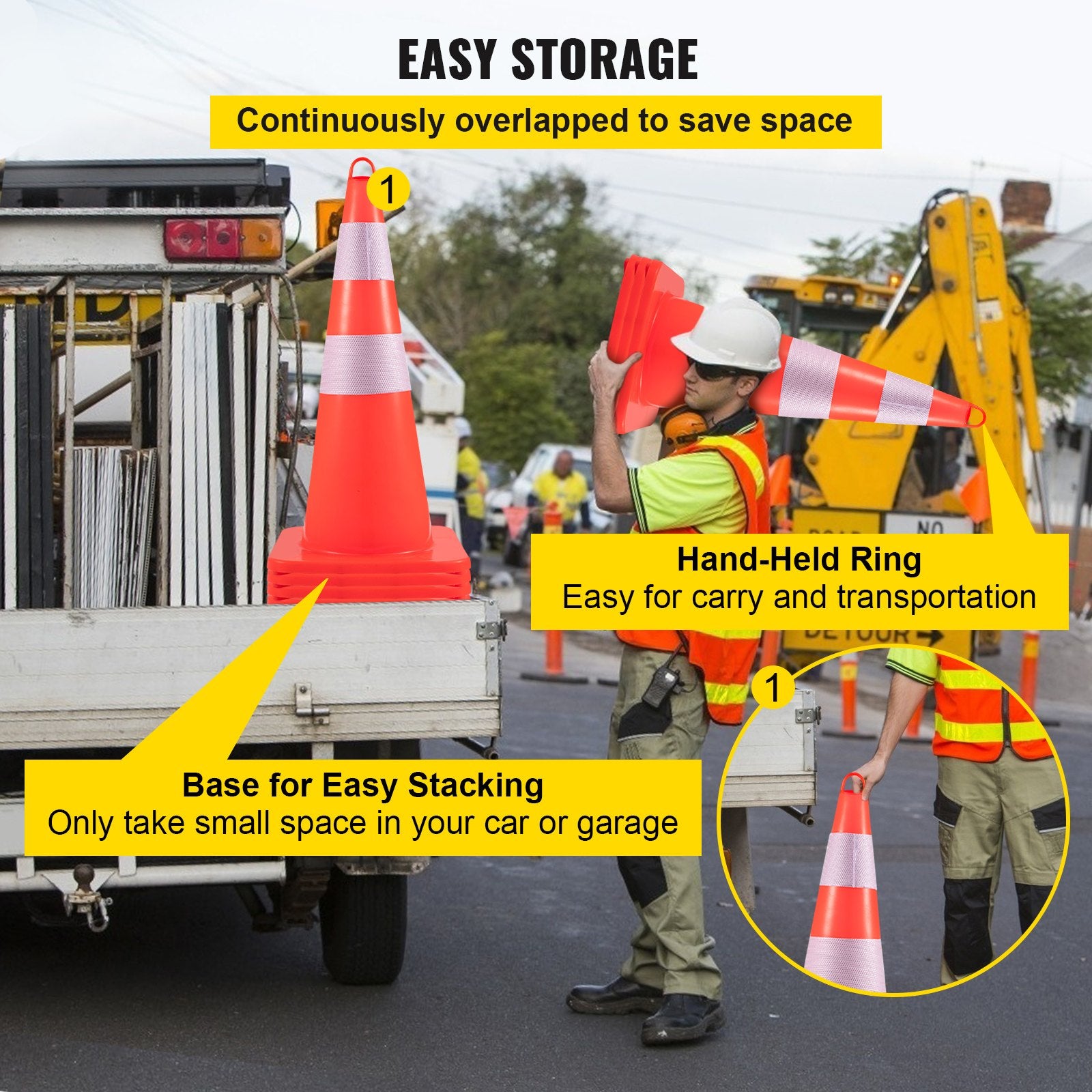 Automotive Decor: VEVOR Safety Cones, 10PCS 28"" Traffic Cones, PVC Orange Construction Cones, 2 Reflective Collars Traffic Cones with Weighted Base and Hand-Held Ring Used for Traffic Control, Driveway Road Parking