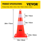 Automotive Decor: VEVOR Safety Cones, 10PCS 28"" Traffic Cones, PVC Orange Construction Cones, 2 Reflective Collars Traffic Cones with Weighted Base and Hand-Held Ring Used for Traffic Control, Driveway Road Parking