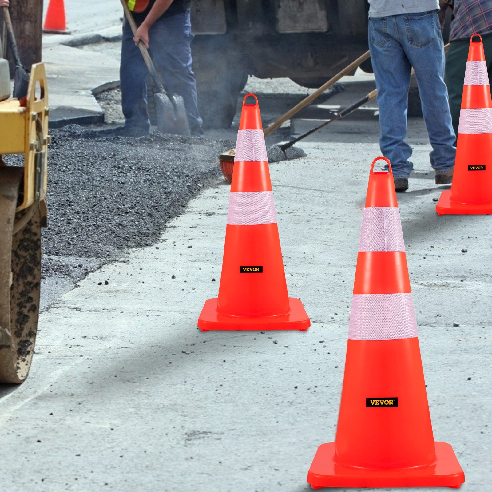 Automotive Decor: VEVOR Safety Cones, 10PCS 28"" Traffic Cones, PVC Orange Construction Cones, 2 Reflective Collars Traffic Cones with Weighted Base and Hand-Held Ring Used for Traffic Control, Driveway Road Parking