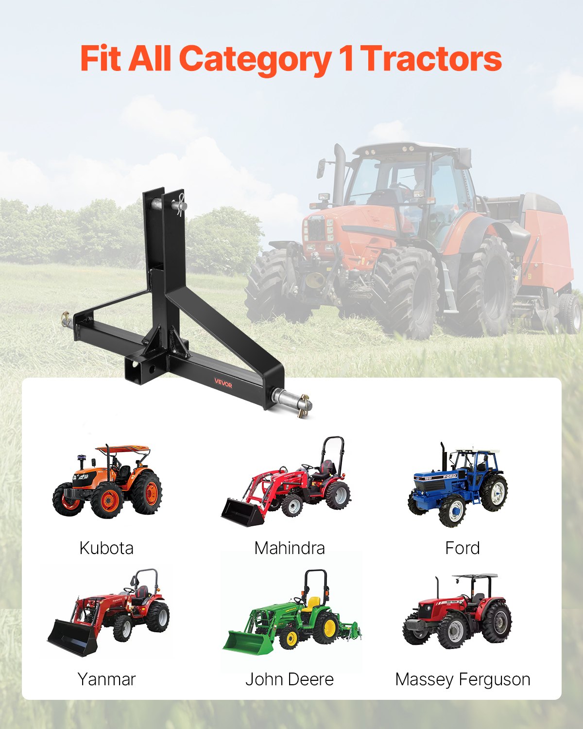 Automotive Parts: VEVOR 3 Point Trailer Hitch with 2 in Receiver, 3pt Quick Hitch Attachment for Category 1 Tractor, 3000lbs Capacity, Tow Drawbar Adapter, Compatible with Kubota, Mahindra, Ford, Yanmar, John Deere