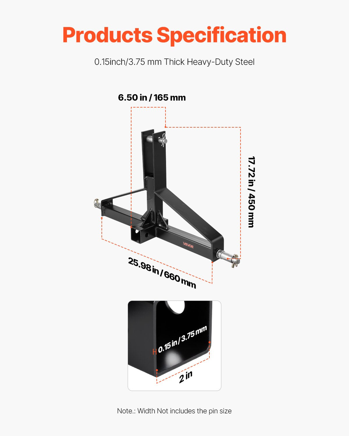 Automotive Parts: VEVOR 3 Point Trailer Hitch with 2 in Receiver, 3pt Quick Hitch Attachment for Category 1 Tractor, 3000lbs Capacity, Tow Drawbar Adapter, Compatible with Kubota, Mahindra, Ford, Yanmar, John Deere