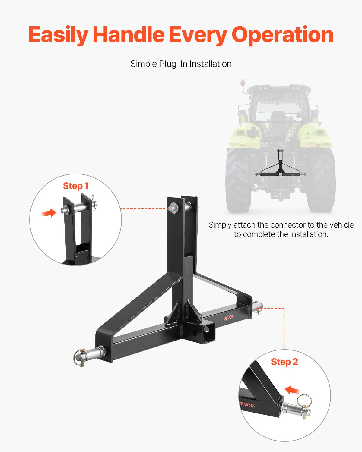 Automotive Parts: VEVOR 3 Point Trailer Hitch with 2 in Receiver, 3pt Quick Hitch Attachment for Category 1 Tractor, 3000lbs Capacity, Tow Drawbar Adapter, Compatible with Kubota, Mahindra, Ford, Yanmar, John Deere