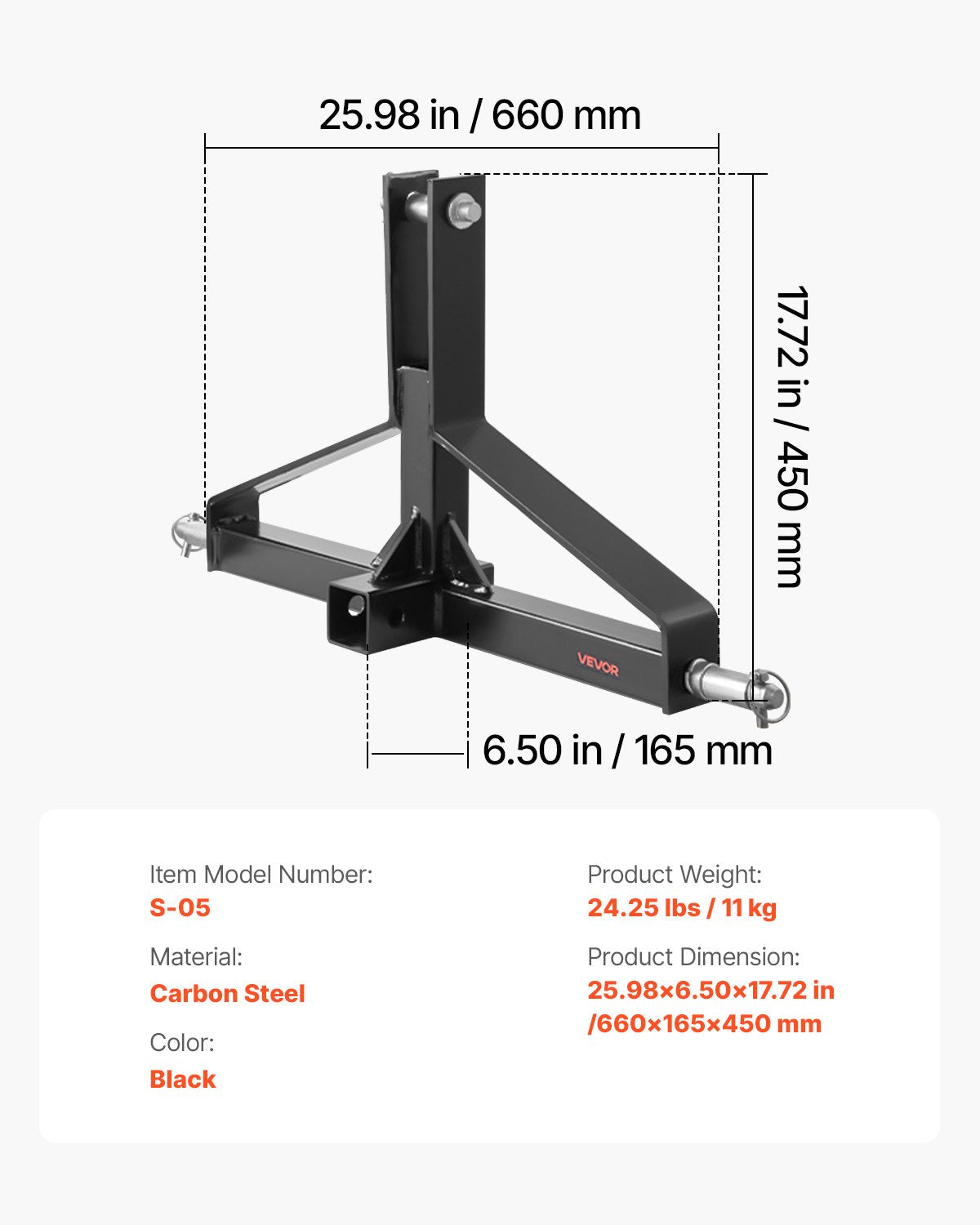 Automotive Parts: VEVOR 3 Point Trailer Hitch with 2 in Receiver, 3pt Quick Hitch Attachment for Category 1 Tractor, 3000lbs Capacity, Tow Drawbar Adapter, Compatible with Kubota, Mahindra, Ford, Yanmar, John Deere