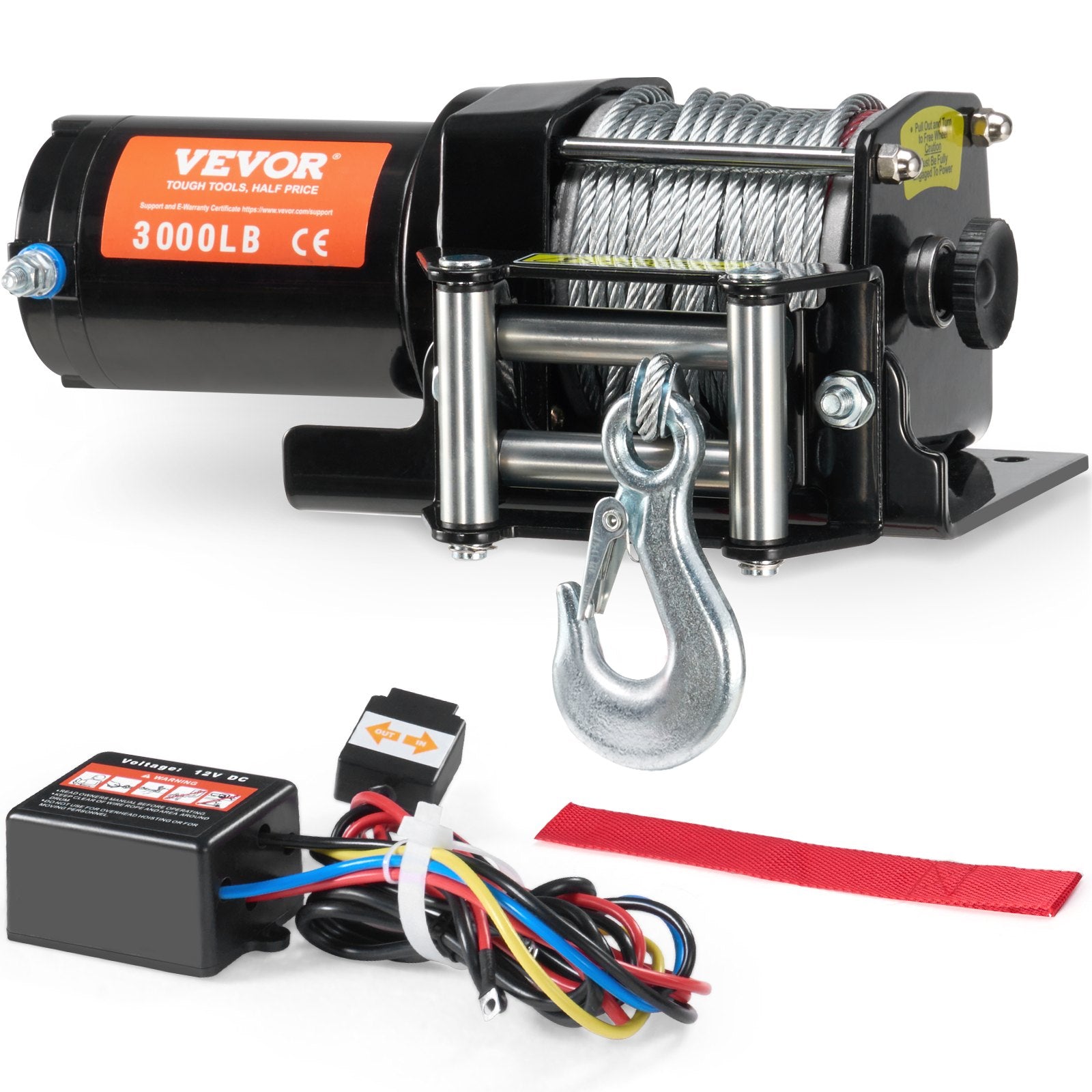 Power & Electrical Supplies: VEVOR Electric Winch, 1361 kg Line Pull Capacity, 12V DC ATV/UTV Winch with Φ0.5 x 1188.7 cm 7 Strands Steel Cable Roller Fairlead Wired Remote Control, IP55 Waterproof for Towing UTV ATV Off-Road