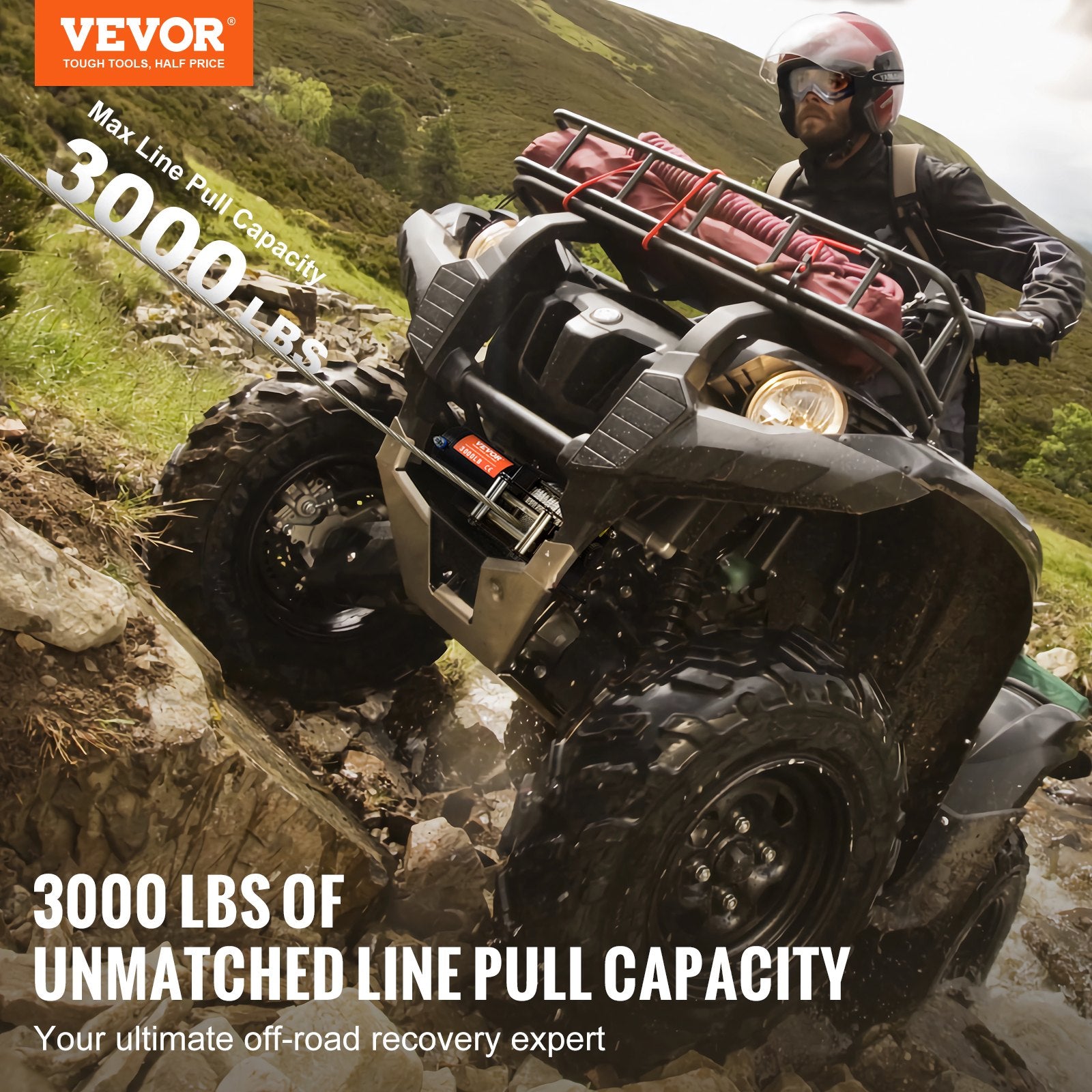 Power & Electrical Supplies: VEVOR Electric Winch, 1361 kg Line Pull Capacity, 12V DC ATV/UTV Winch with Φ0.5 x 1188.7 cm 7 Strands Steel Cable Roller Fairlead Wired Remote Control, IP55 Waterproof for Towing UTV ATV Off-Road