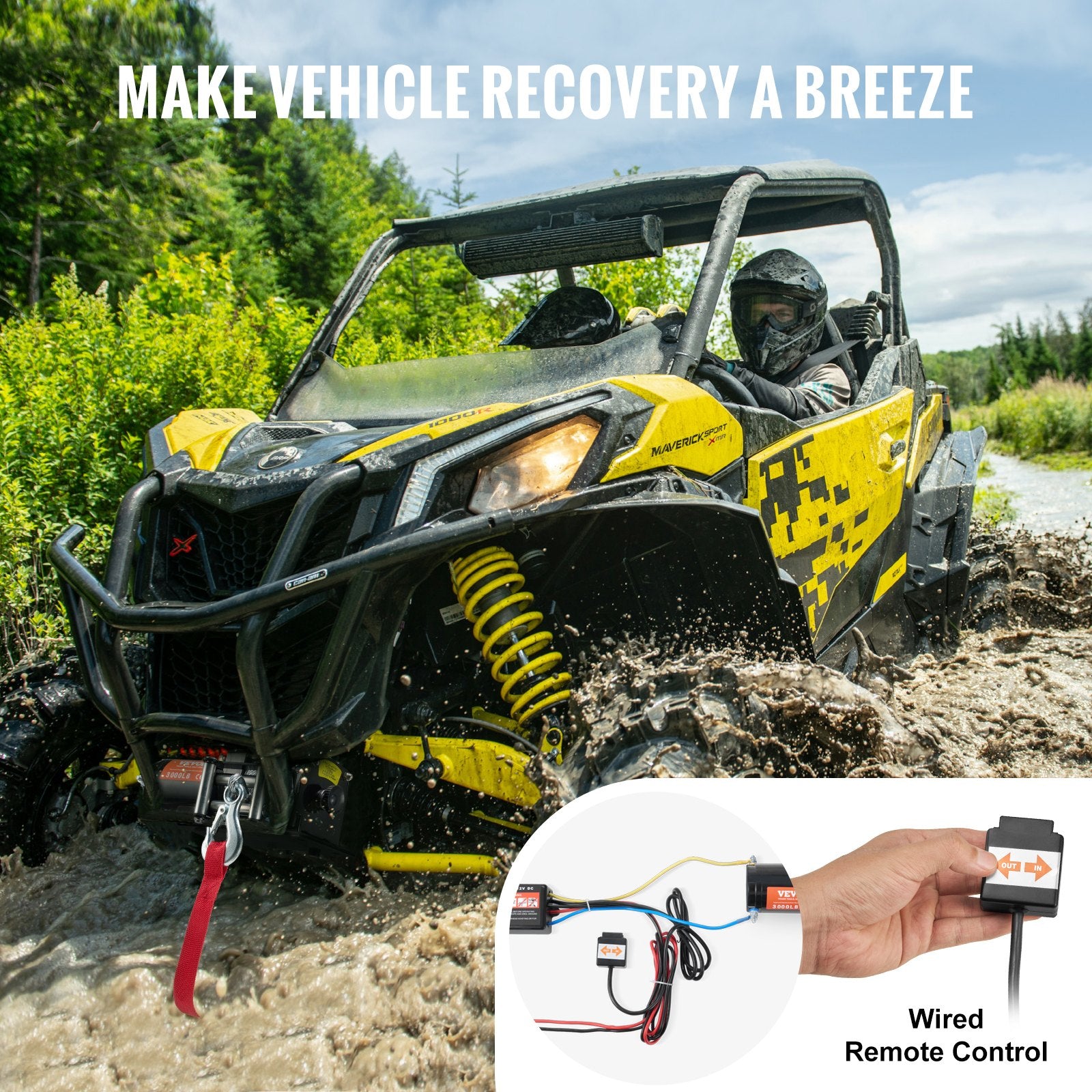 Power & Electrical Supplies: VEVOR Electric Winch, 1361 kg Line Pull Capacity, 12V DC ATV/UTV Winch with Φ0.5 x 1188.7 cm 7 Strands Steel Cable Roller Fairlead Wired Remote Control, IP55 Waterproof for Towing UTV ATV Off-Road