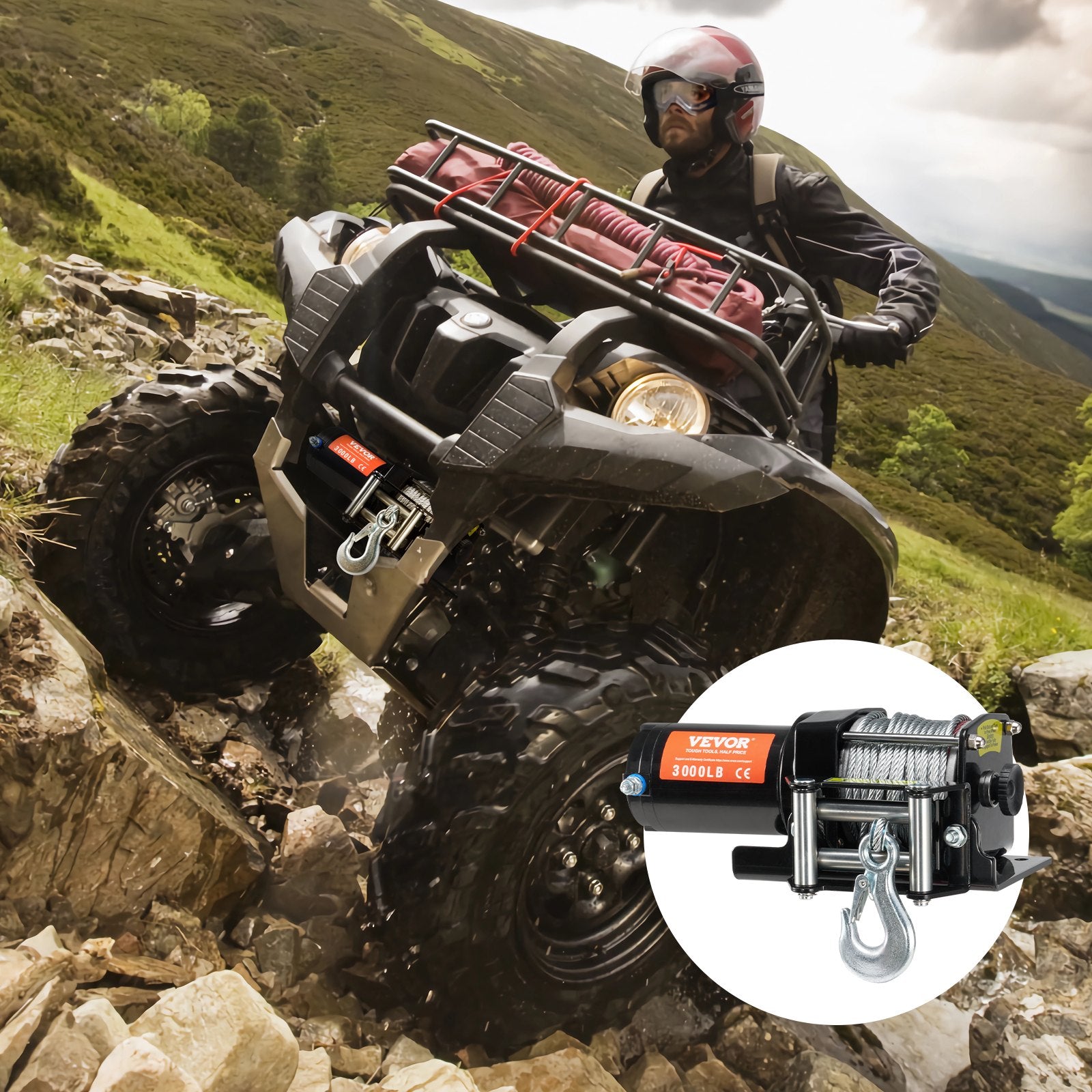 Power & Electrical Supplies: VEVOR Electric Winch, 1361 kg Line Pull Capacity, 12V DC ATV/UTV Winch with Φ0.5 x 1188.7 cm 7 Strands Steel Cable Roller Fairlead Wired Remote Control, IP55 Waterproof for Towing UTV ATV Off-Road