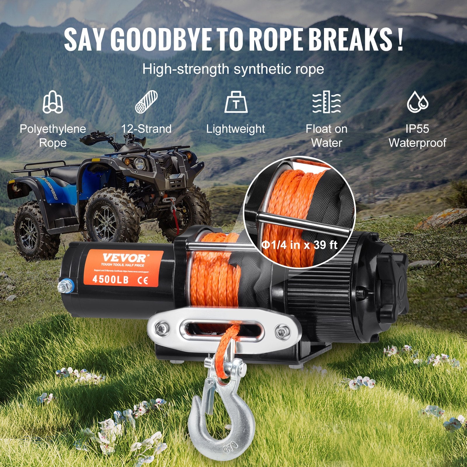 Ride On Cars: VEVOR Electric Winch ATV UTV 2041 kg Synthetic Rope Waterproof Remote Control