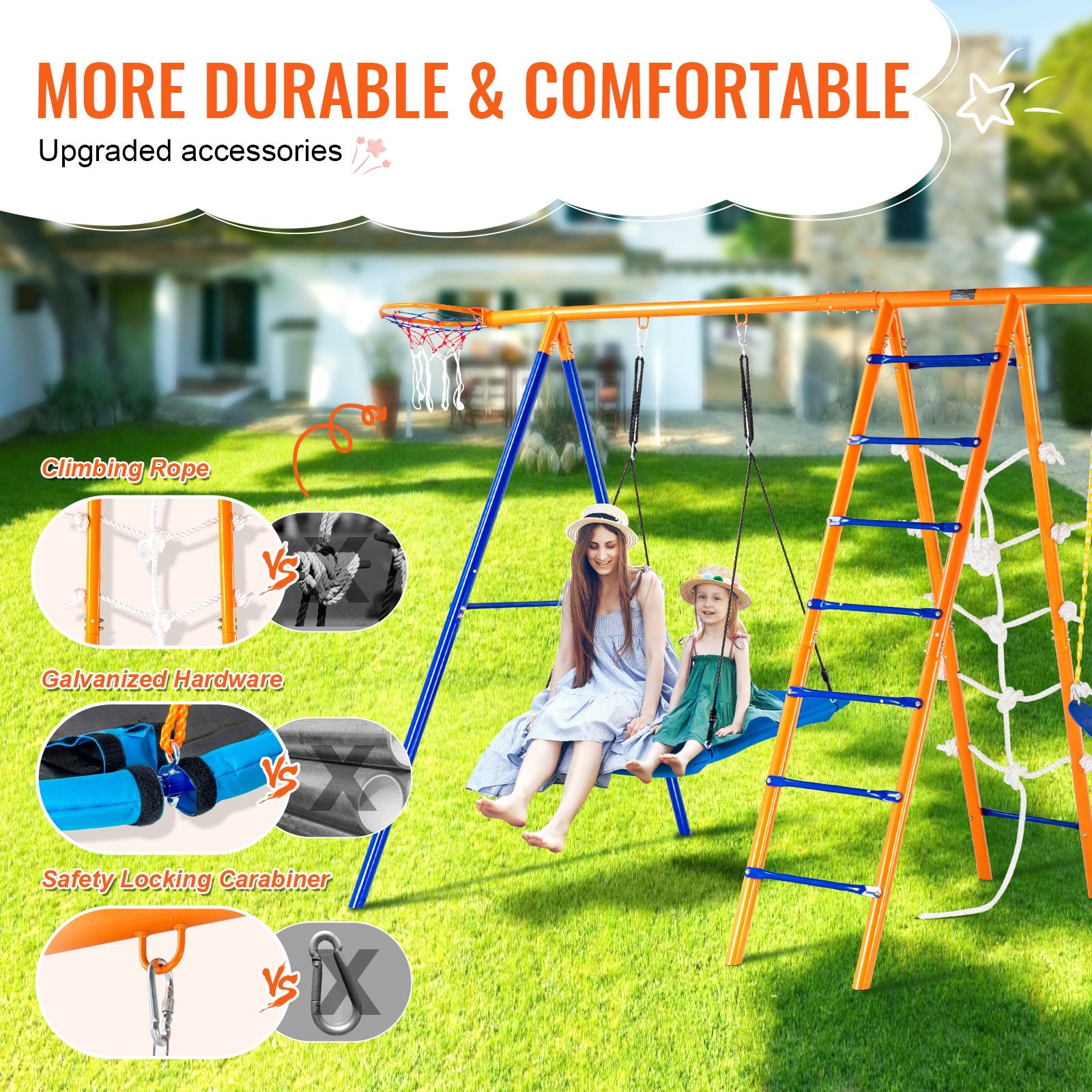 Outdoor Play Equipment: VEVOR Swing Sets for Backyard 6 in 1 Swing Set 440lbs Capacity Metal Swingset