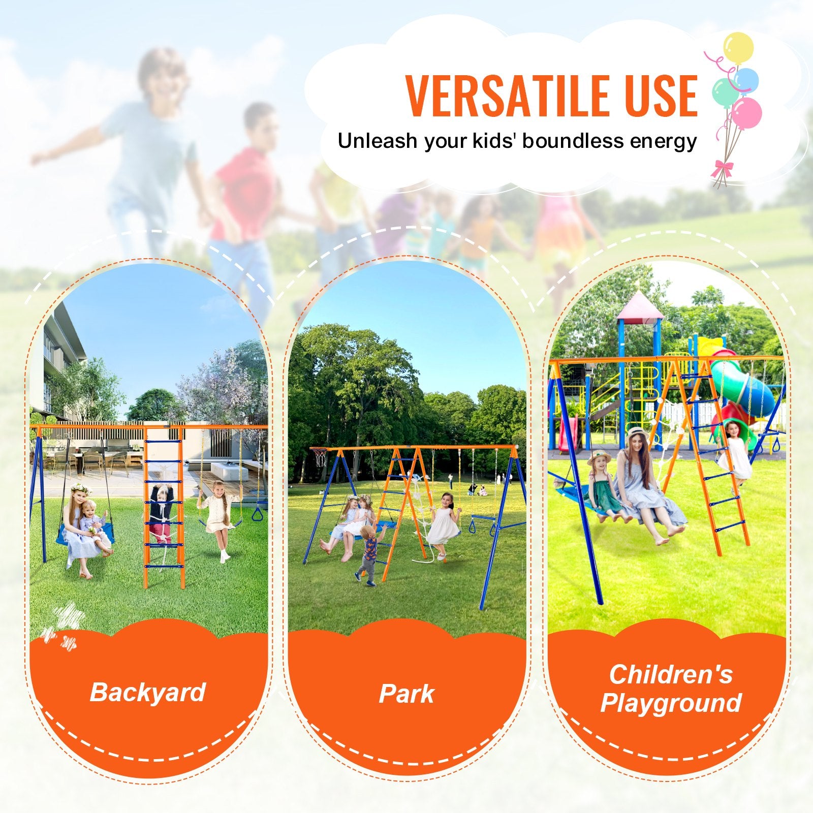 Outdoor Play Equipment: VEVOR Swing Sets for Backyard 6 in 1 Swing Set 440lbs Capacity Metal Swingset