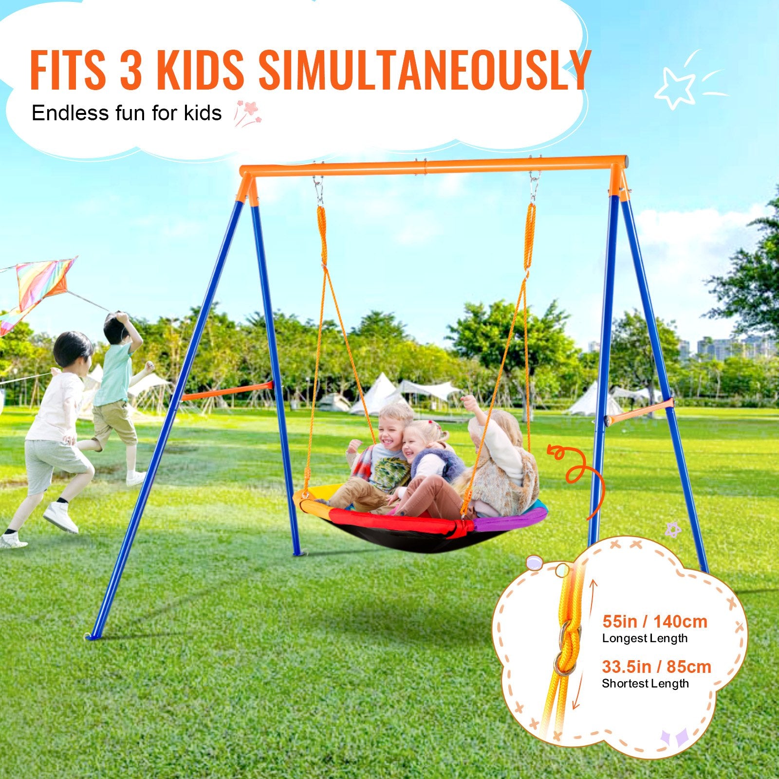 Outdoor Play Equipment: VEVOR Swing Sets for Backyard 40in Saucer Swing Seat A-Frame Metal Stand 440lbs
