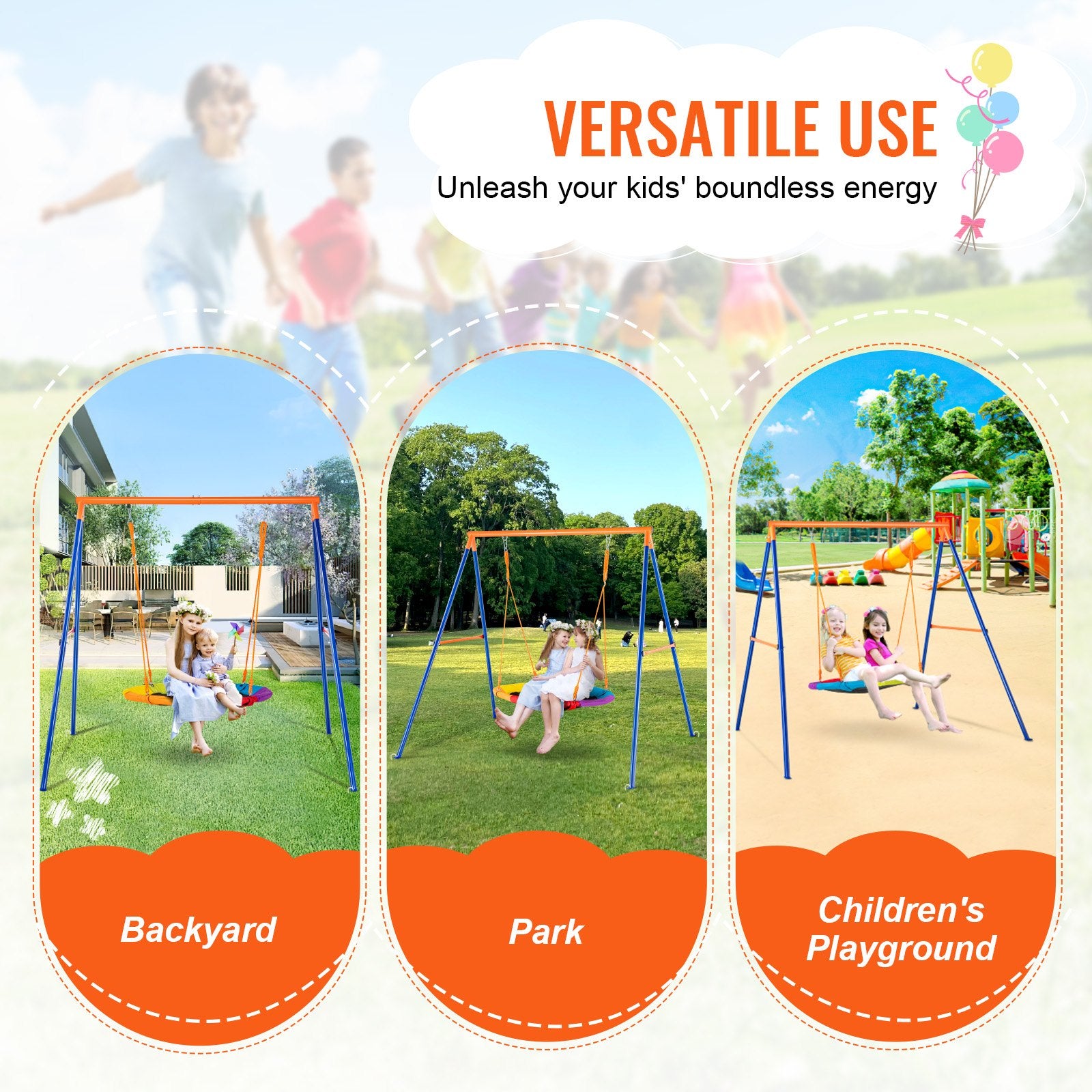 Outdoor Play Equipment: VEVOR Swing Sets for Backyard 40in Saucer Swing Seat A-Frame Metal Stand 440lbs