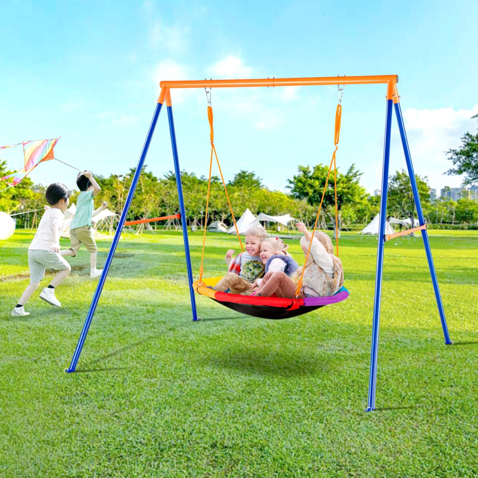 Outdoor Play Equipment: VEVOR Swing Sets for Backyard 40in Saucer Swing Seat A-Frame Metal Stand 440lbs