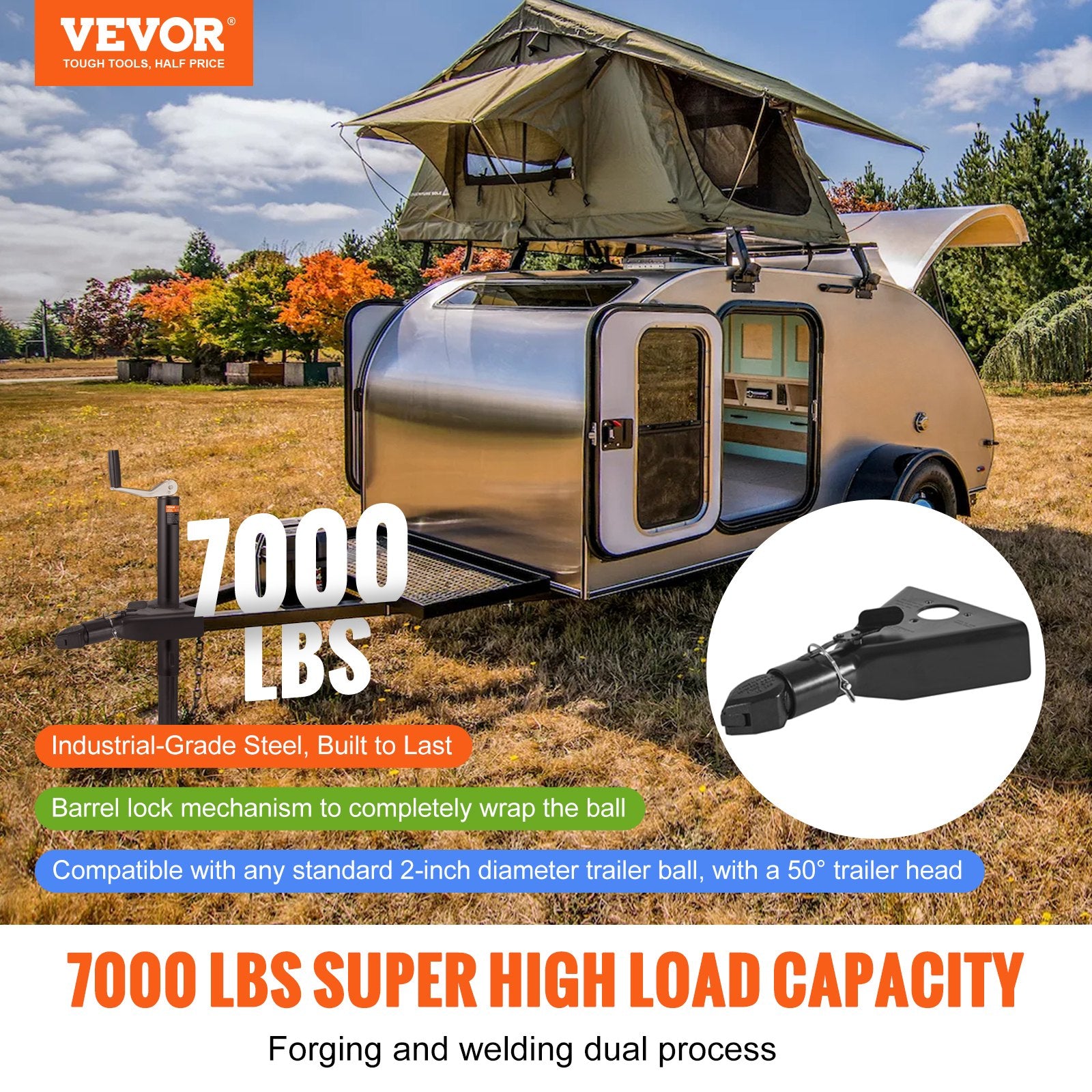 Automotive Parts: VEVOR A-Frame Trailer Coupler, Fits 2-Inch Hitch Ball Size, 7000 lbs Towing Capacity, Heavy Duty Steel Coupler, Ideal for Towing Station Wagons, Pickup Trucks, SUVs, Campers, Black Coating Surface