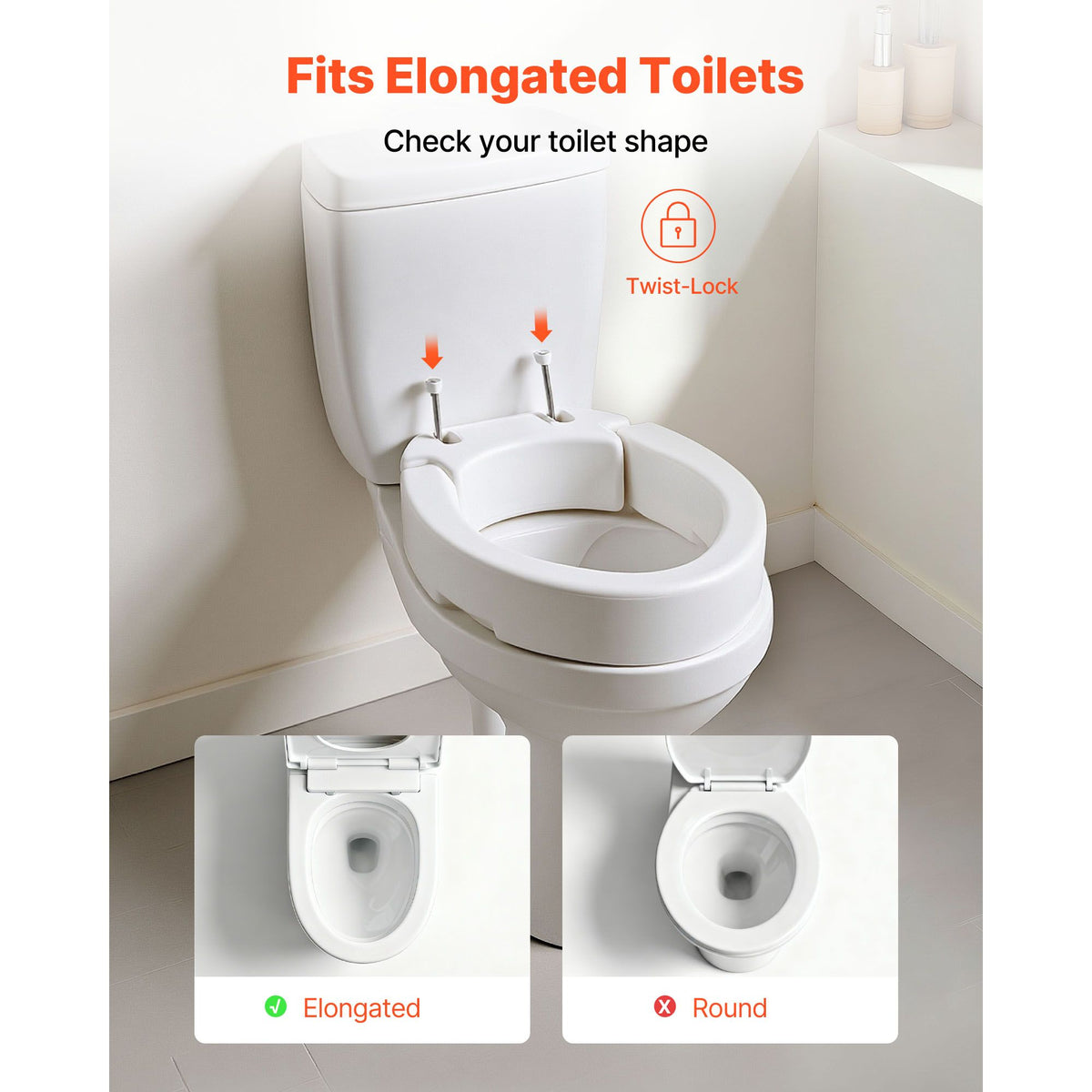 Raised Toilet Seat, 136.1 kg Load Capacity, 88.9 mm Lift Height, Commode Elevated Toilet Seat Riser with Enlarged Opening for Seniors, Elderly, Handicap, Disabled, Adults, Fits Elongated Bowl