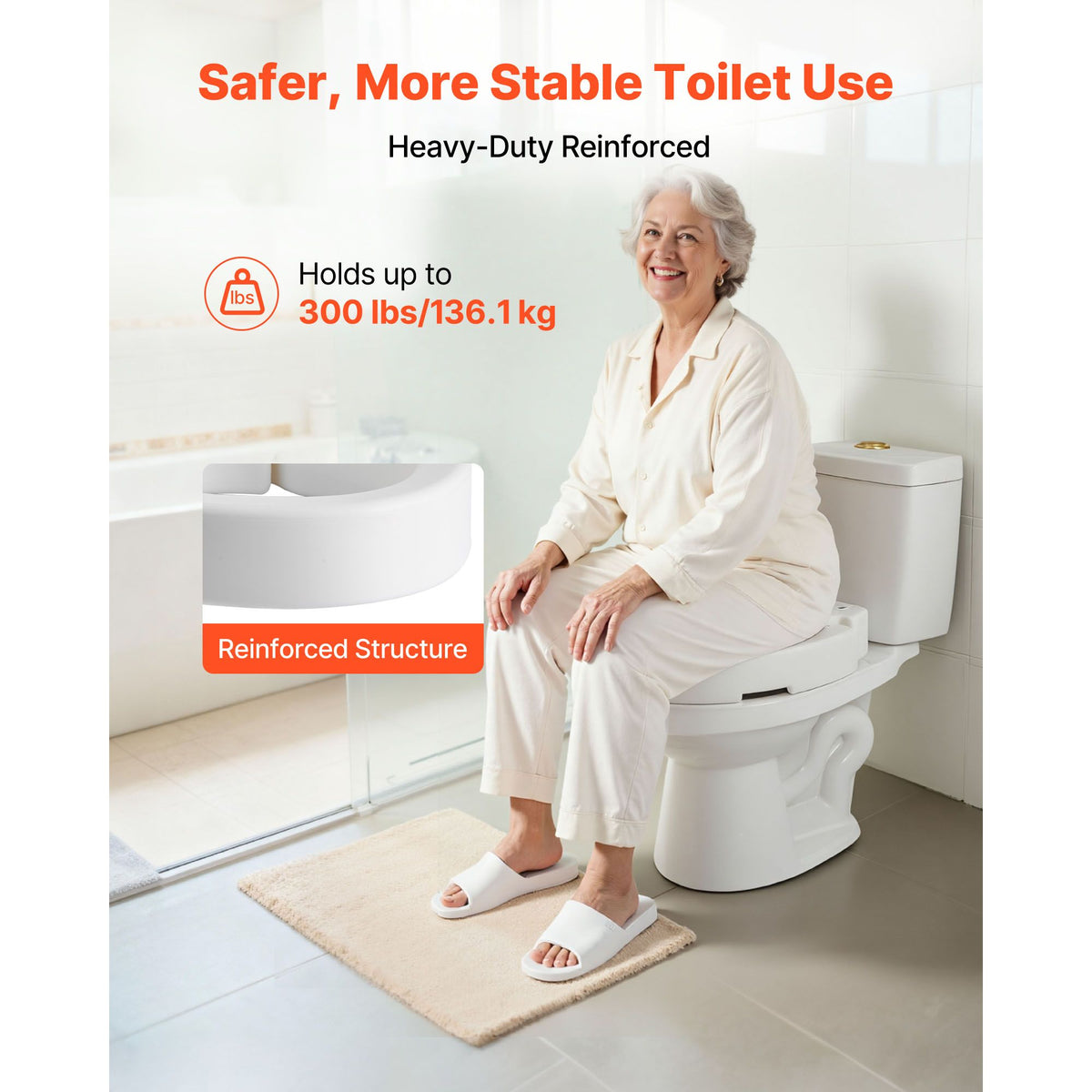 Raised Toilet Seat, 136.1 kg Load Capacity, 88.9 mm Lift Height, Commode Elevated Toilet Seat Riser with Enlarged Opening for Seniors, Elderly, Handicap, Disabled, Adults, Fits Elongated Bowl