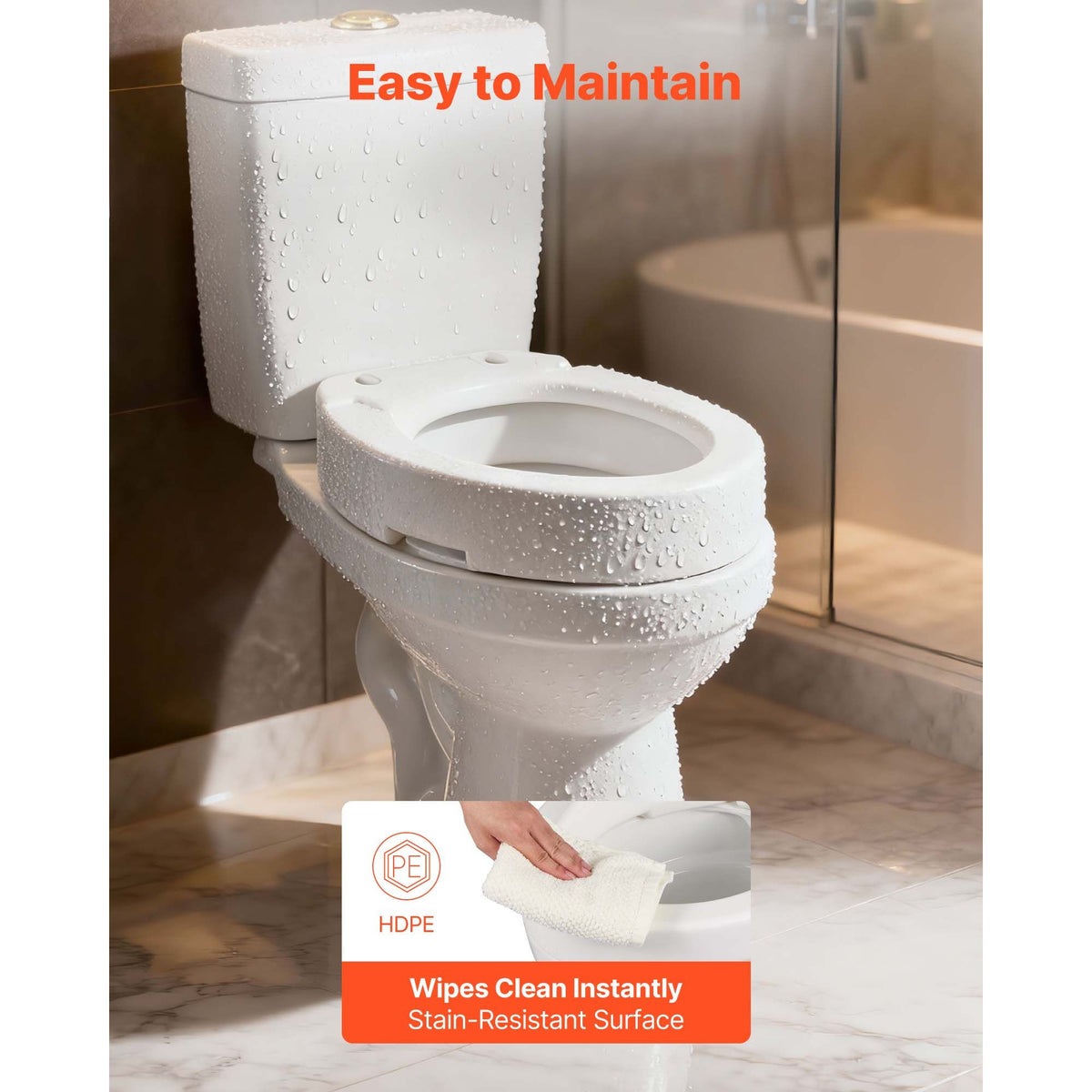 Raised Toilet Seat, 136.1 kg Load Capacity, 88.9 mm Lift Height, Commode Elevated Toilet Seat Riser with Enlarged Opening for Seniors, Elderly, Handicap, Disabled, Adults, Fits Elongated Bowl