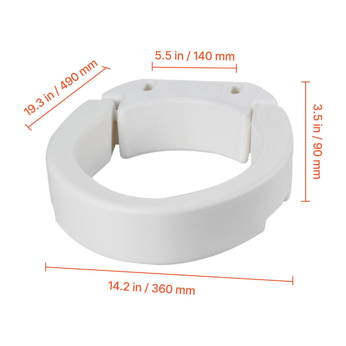 Raised Toilet Seat, 136.1 kg Load Capacity, 88.9 mm Lift Height, Commode Elevated Toilet Seat Riser with Enlarged Opening for Seniors, Elderly, Handicap, Disabled, Adults, Fits Elongated Bowl